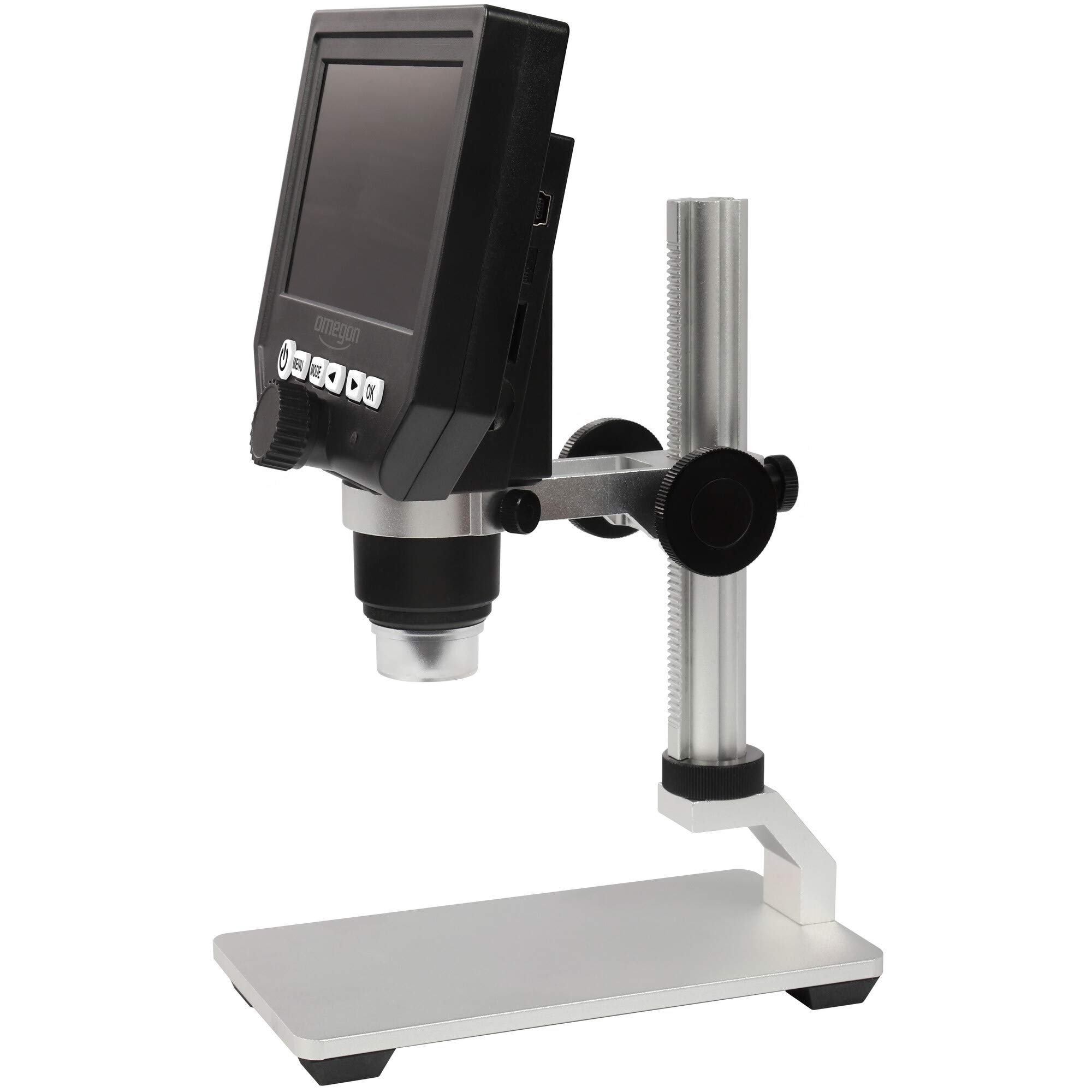 Omegon microscopio digitale DigiStar, zoom 1x-600x, display a colori HD-LCD da 4,3 pollici, LED, slot Micro SD, funzionamento a batteria o rete