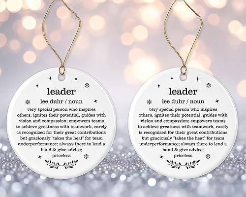 Vista 4 de Adorno de Navidad de líder, regalo de diccionario de definición de líder, para líderes, adorno de mejor líder, adorno de Navidad para jubilación