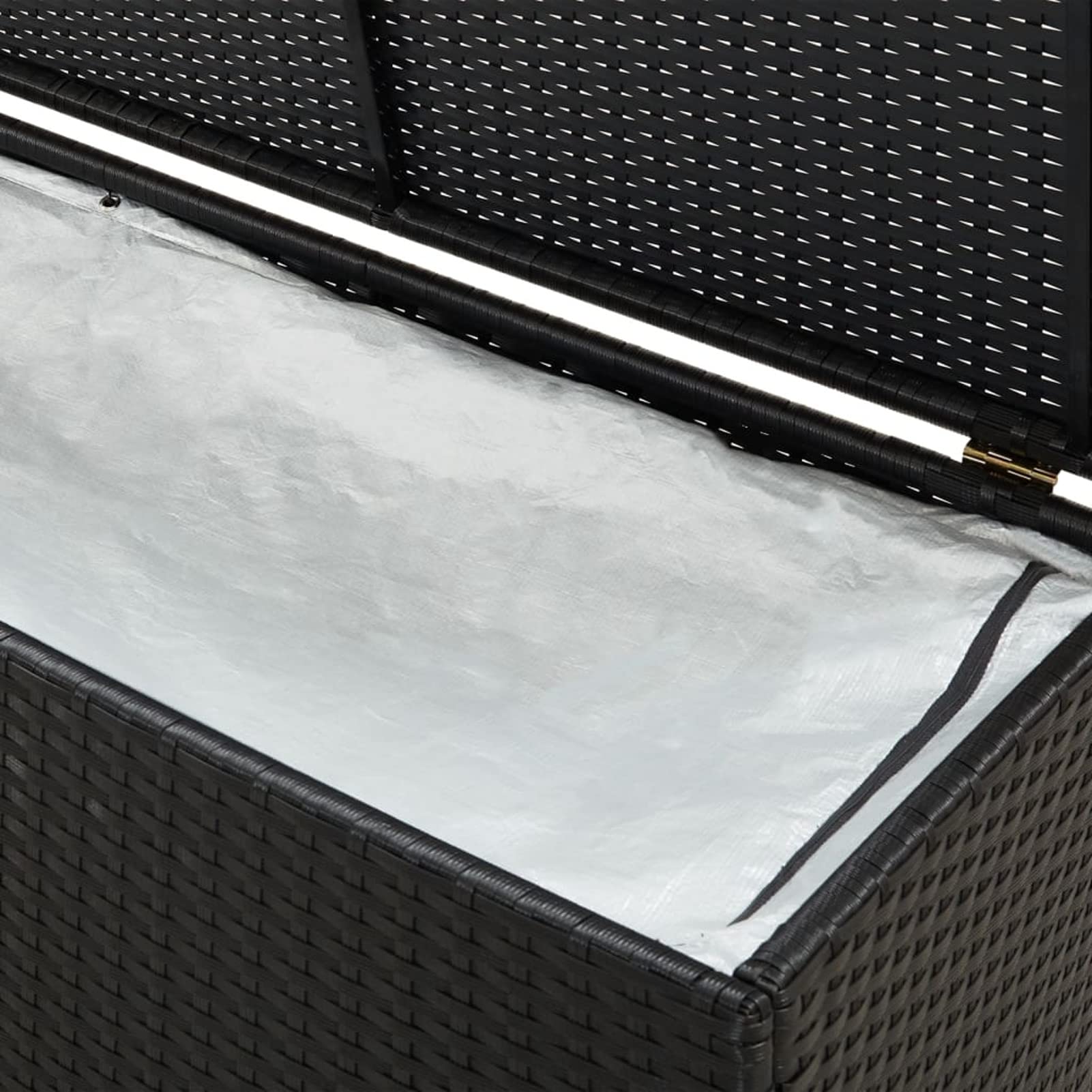 Gecheer Baule da Esterno in Polyrattan, Cassapanca Contenitore da Giardino con Box, 200x50x60 cm Nero