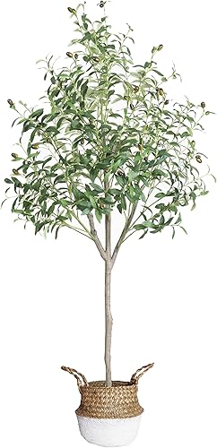 Miniatura 2 de Árbol de olivo artificial, planta de hojas de olivo falsas de 6 pies con canasta, árbol de seda topiario sintético perfecto para decoración de