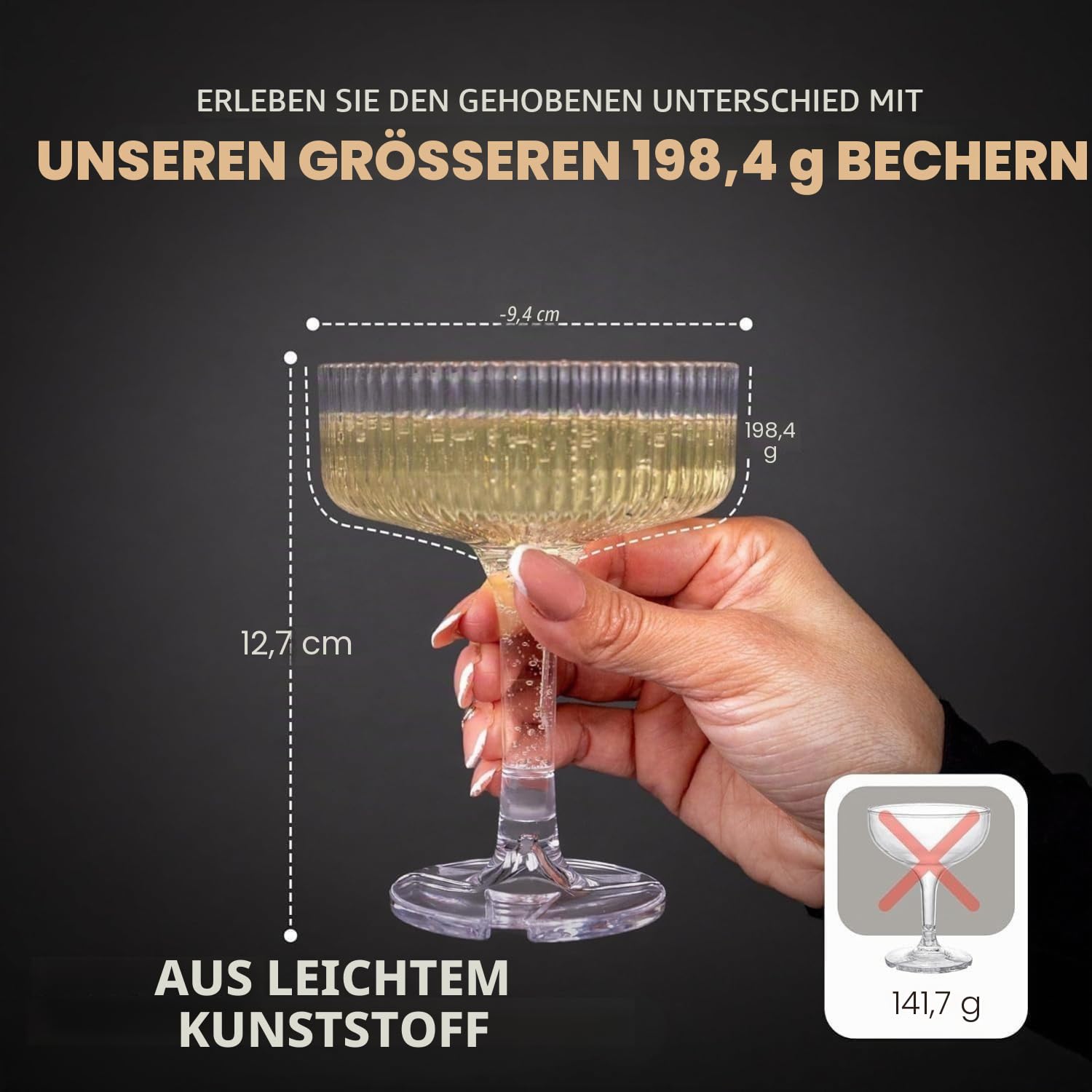 Ksestor Champagne-Turm – 21-teiliges Set aus 7oz Kunststoff Champagner-Coupes – Klar | Stapelbare Champagnergläser für Hochzeiten, Partys, Events und Gastgeber - Bruchfest - BPA-frei