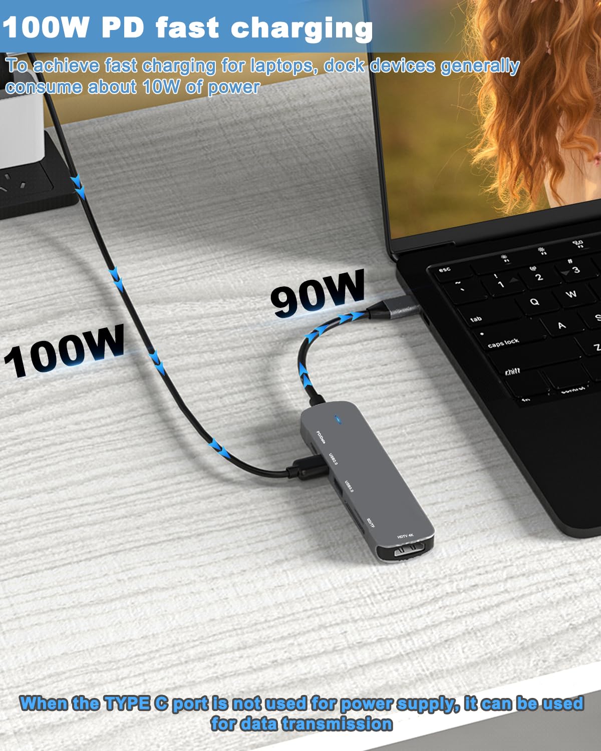 Hub USB C, adattatore multiporta 6 in 1 di tipo C con HDMI 4K, lettore di schede SD/TF, porta USB 3.0 e USB 2.0, porta PD da 100 W. | Leroy Merlin