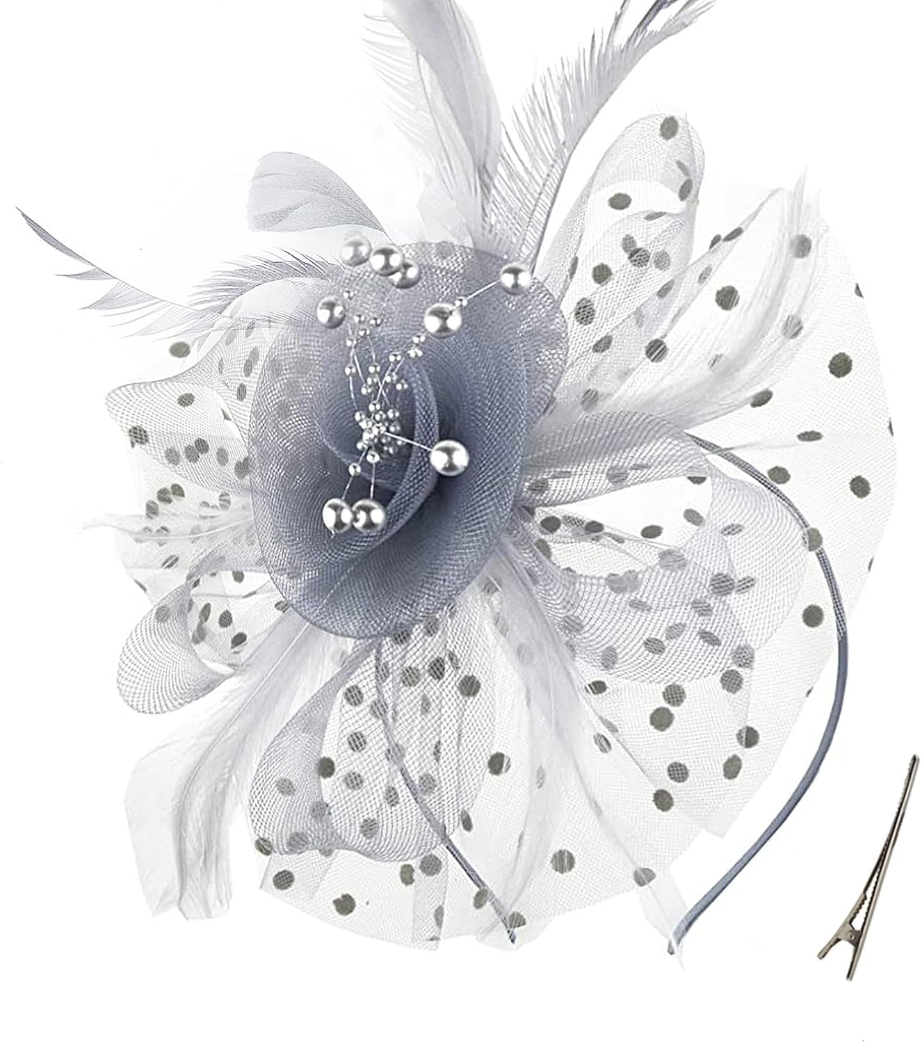 QDC Fascinators for Women Tea Party Headband Hats Cocktail Flower Mesh Feathers Headwear Hair Clip for Wedding