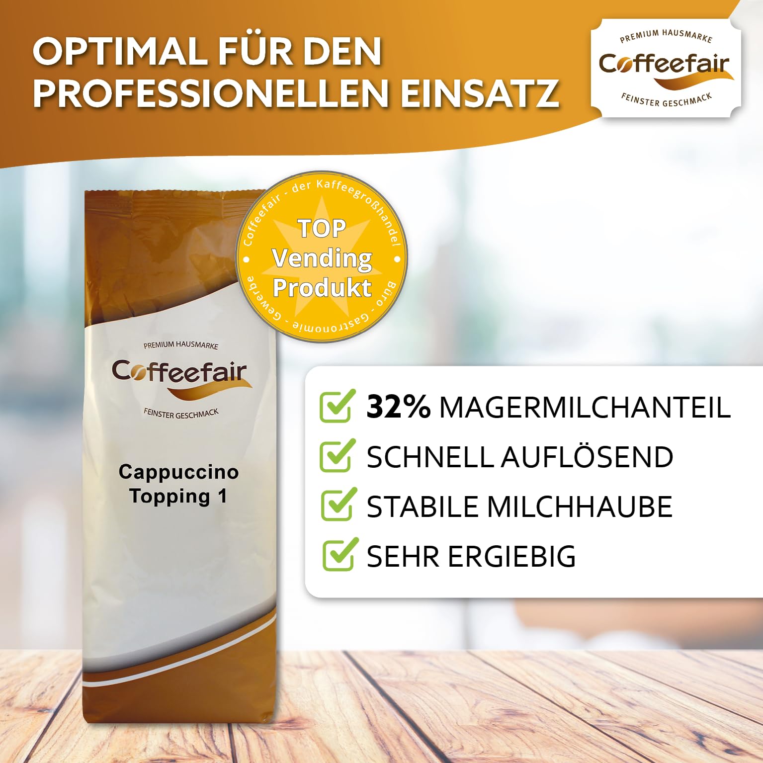 Coffeefair Cappuccino Topping 1 Instant-Milchpulver 10 x 1kg, Milchpulver für Kaffee- & Heißgetränkeautomaten, 32% Magermilchanteil