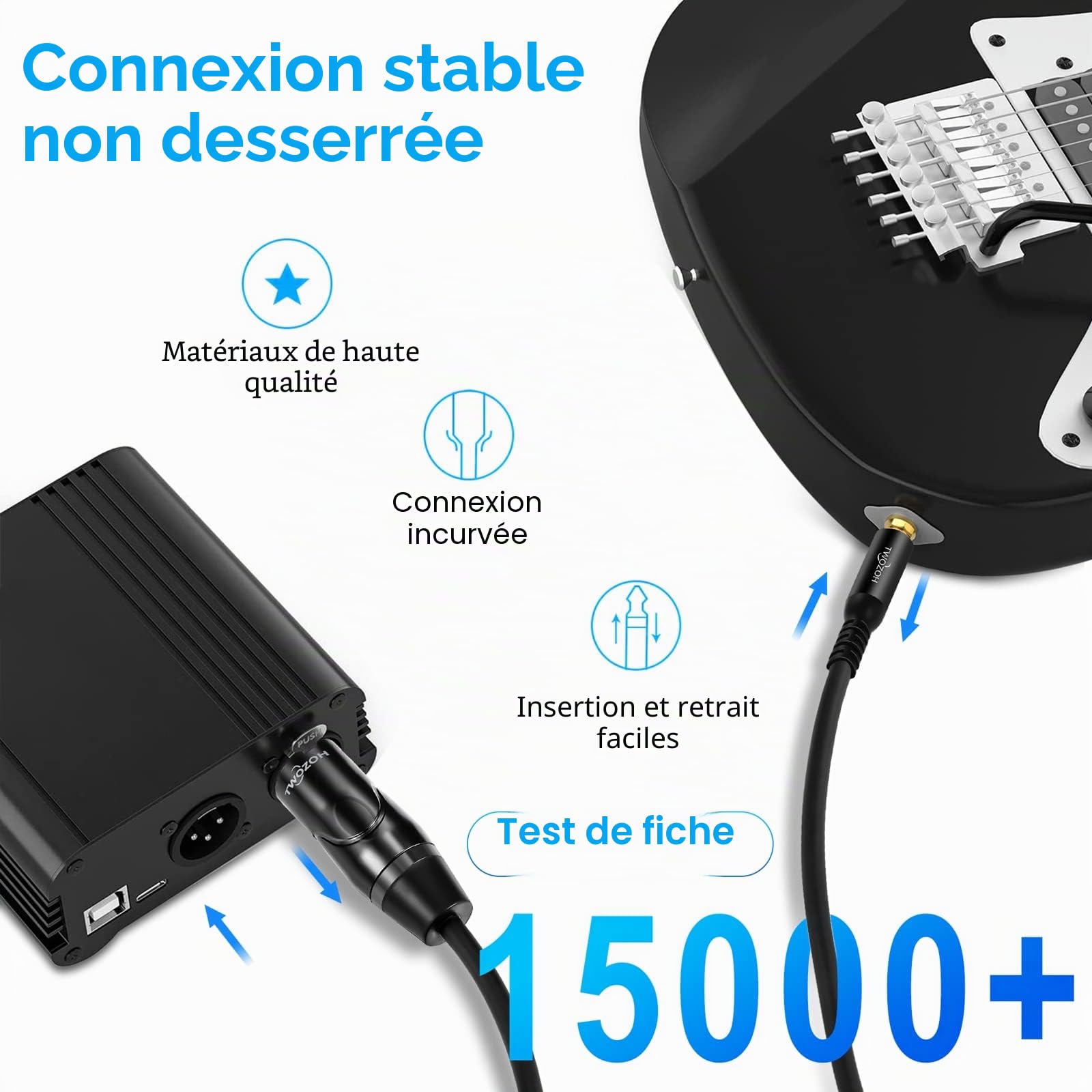 Twozoh Câble XLR Mâle vers TRS 6,35 mm Lot de 2, Cable XLR Jack Stéréo 6.35 mm 2M 2 Pièces (Profesional/Hifi)