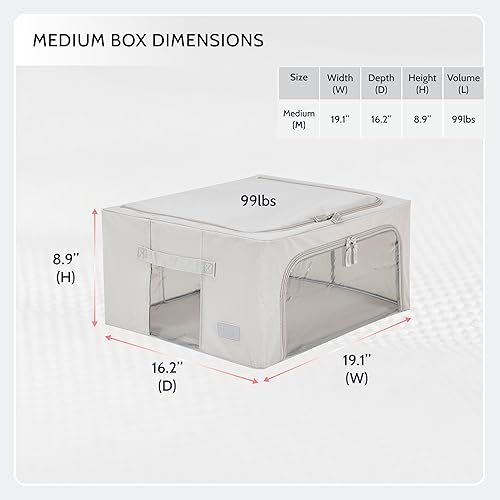 Miniatura 4 de Periea Cajas de almacenamiento de tela Oxford con marco de acero, debajo de la cama o en el armario, paquete de 2 organizadores medianos (puntos