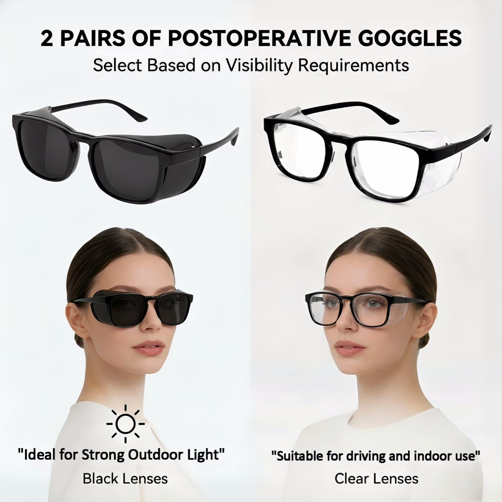 Lunettes post-opératoires hydratantes – Protection complète pour la récupération chirurgicale de la cataracte et les yeux secs, dispose d'un réservoir d'eau, d'un écran anti-lumière bleue et