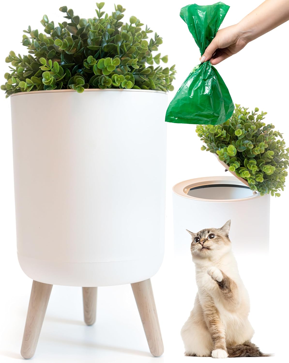 Earth & Mango Cat Litter Trash Can Cat Poop Trash Can with Plant Styled Lid 1