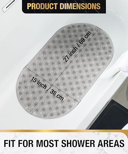 Miniatura 6 de HITSLAM Tapete ovalado antideslizante para bañera de 27 x 15 pulgadas, tapete de ducha de burbujas para baño, lavable a máquina con ventosas y