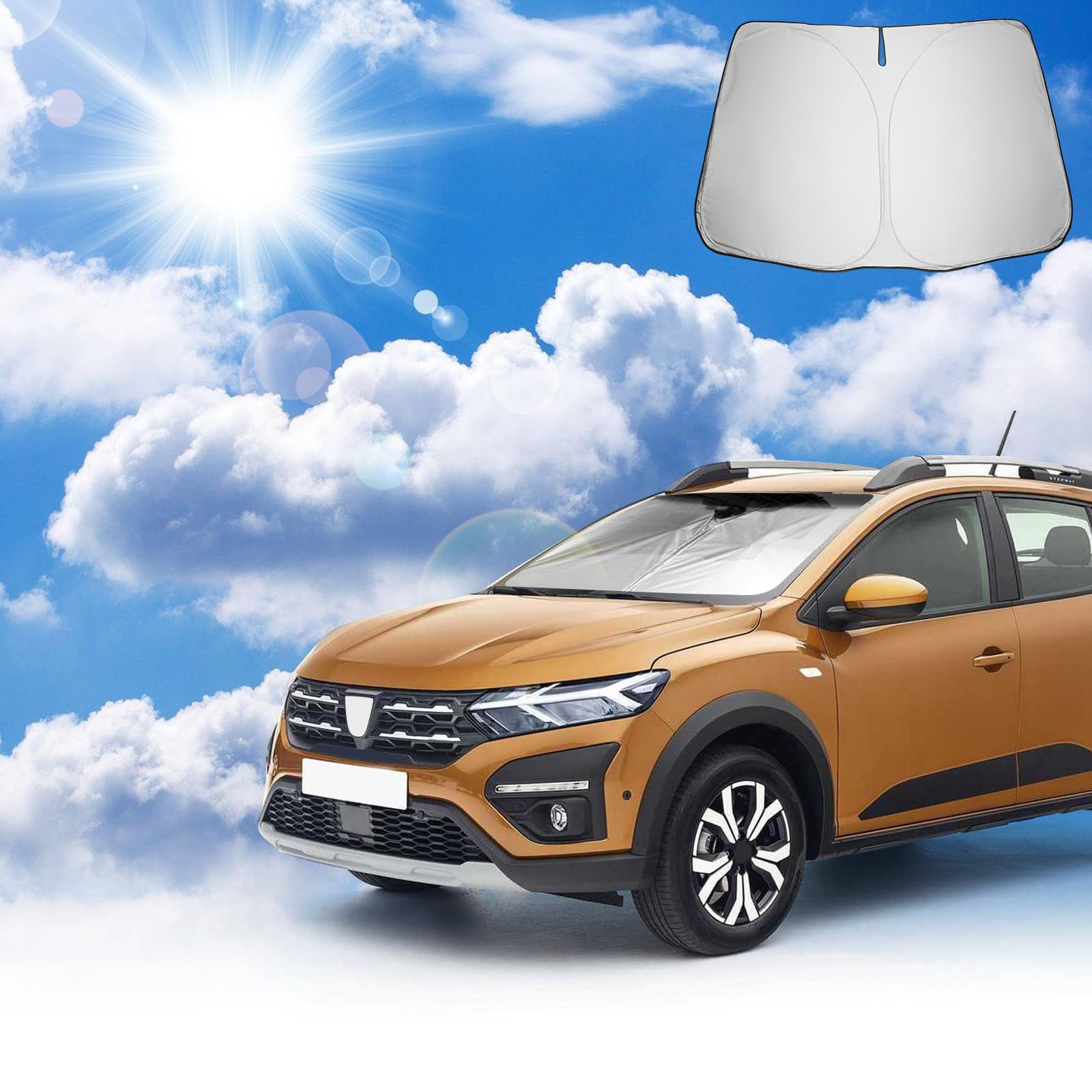 Pare-Soleil Auto Compatible avec Dacia Sandero 3/Dacia Sandero Stepway 3/Dacia Jogger 2021-2025, Couverture pour Pare-Brise Avant, Protection Solaire, Pliable, Bloque Rayons UV