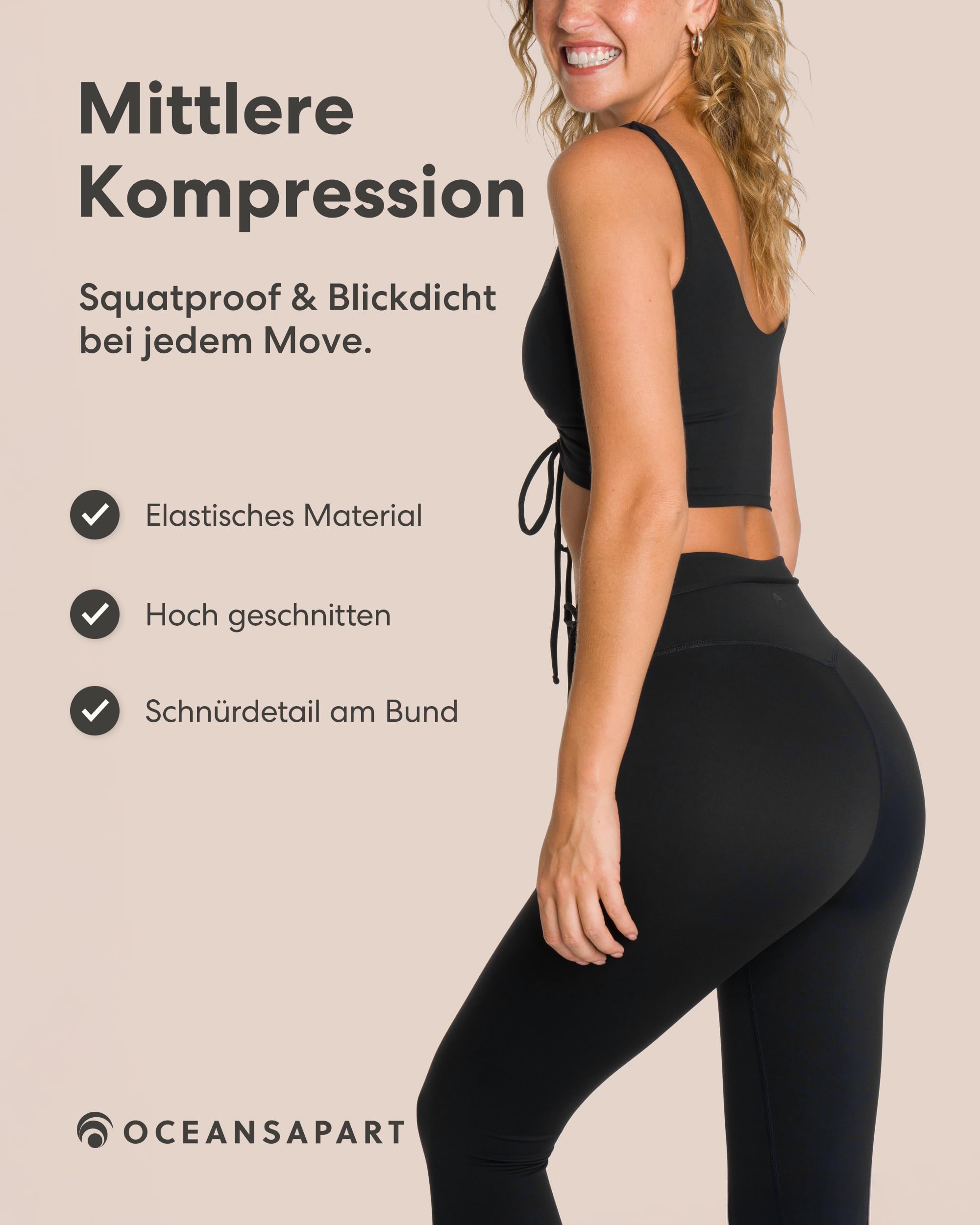 OCEANSAPART Gianna Pant - Sport Leggings Damen High Waist Blickdicht | Bundkordel & Anti-Rutsch Silikonband – Schnelltrocknend & Formgebend – Yogahose & Kompressionshose