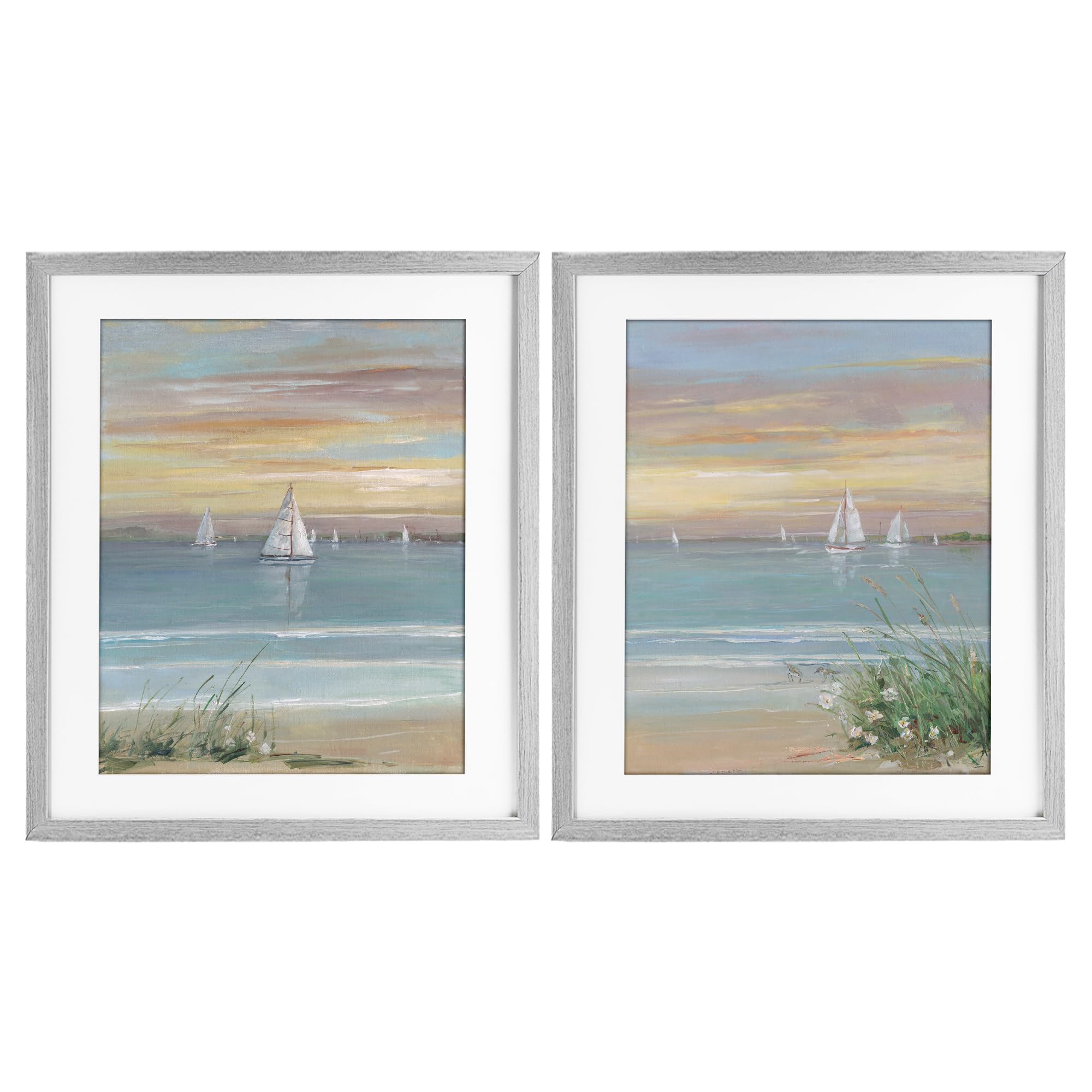 Stupell Industries Farmhouse Gray (Textured) 'Summer Shore Panorama'| 2Pc Framed Print Under Glass Set