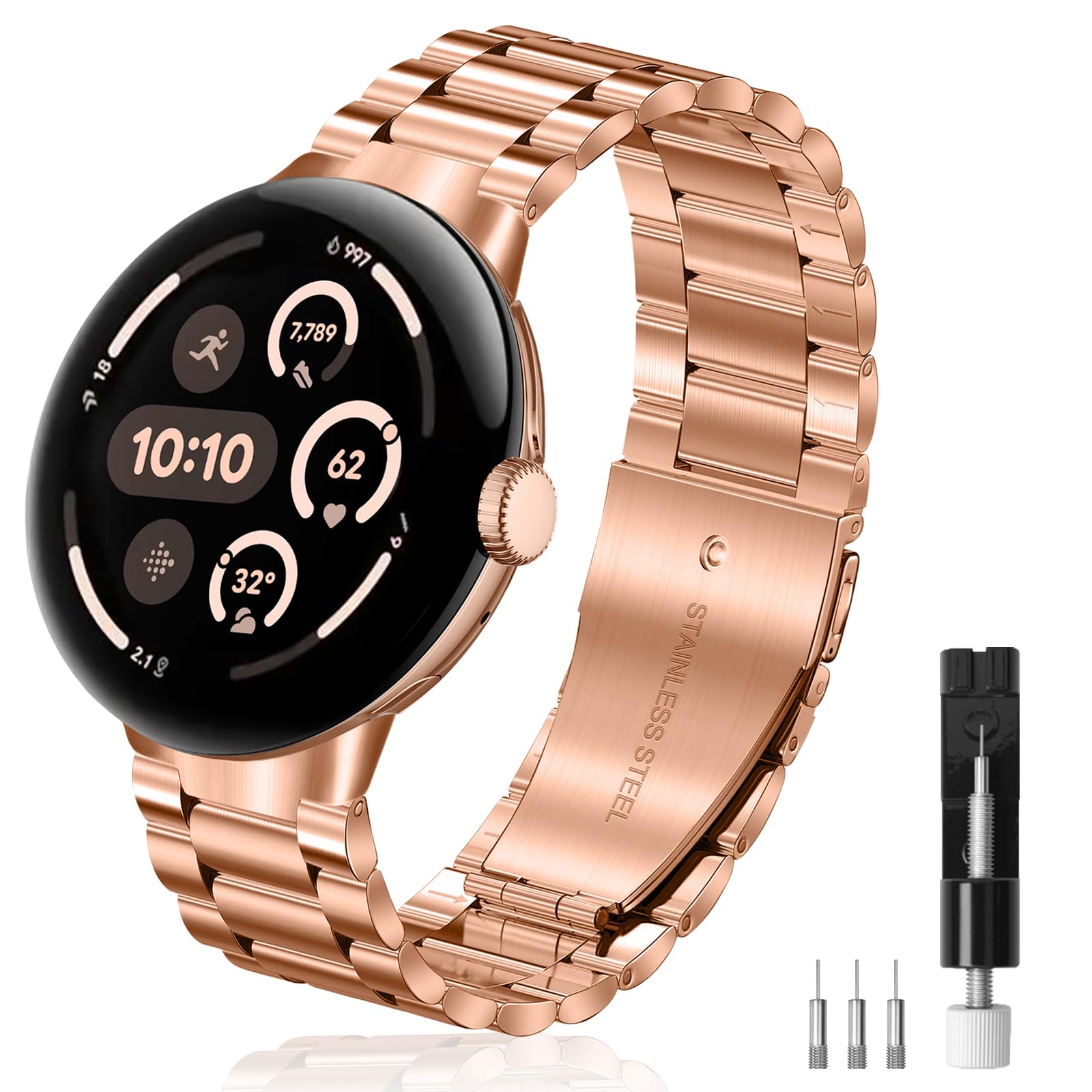 Yeahxing No-Gap Metal-Band for Google-Pixel Watch-3-45mm - Stainless Steel Band for Google Pixel Watch 4/3 45mm 2025, Adjustable Wristband for Men Women