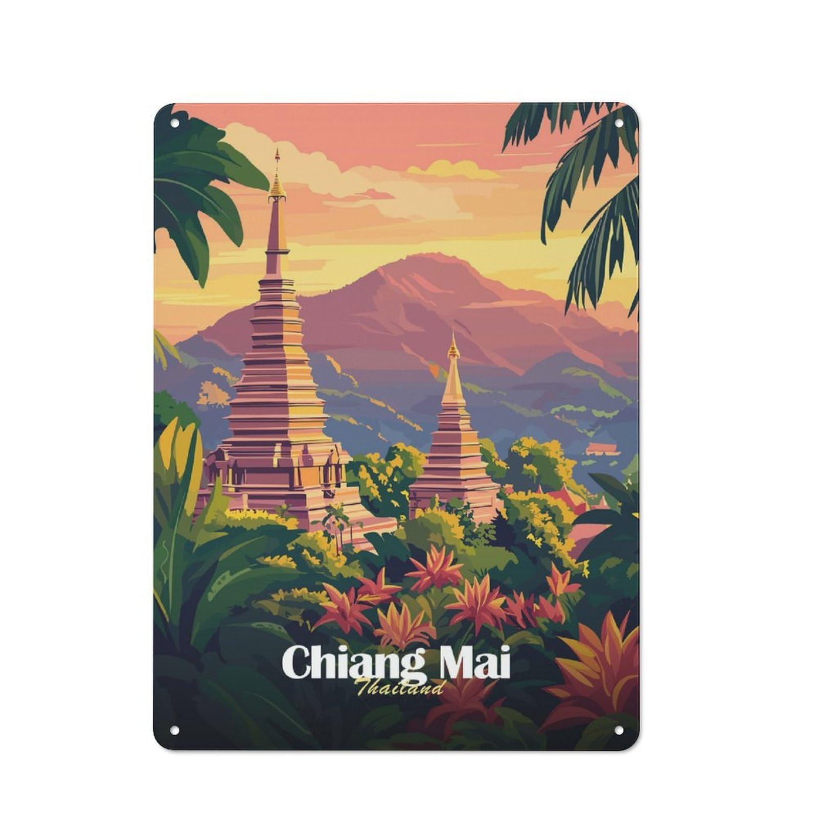 Junmoney Style-10 Workshop Style Chiang Mai Sunset Tin Sign 40X30cm, Garage Wall Decor For Tool Room, Garage, Studio Or Home Bar