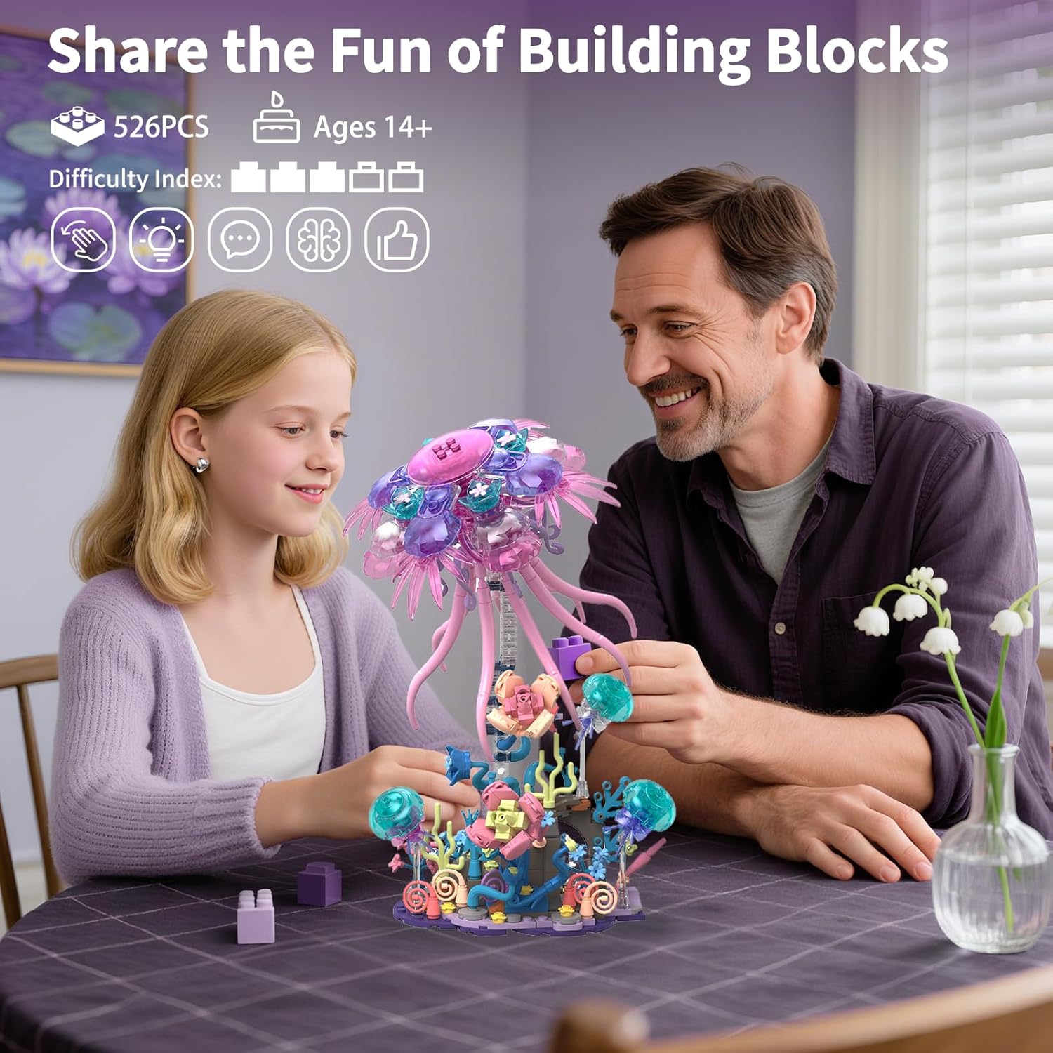 Enchanted Jellyfish Building Kit with Halloween & Christmas Festive Vibes, 526 Pcs Underwater Creature Building Blocks Set (presale)