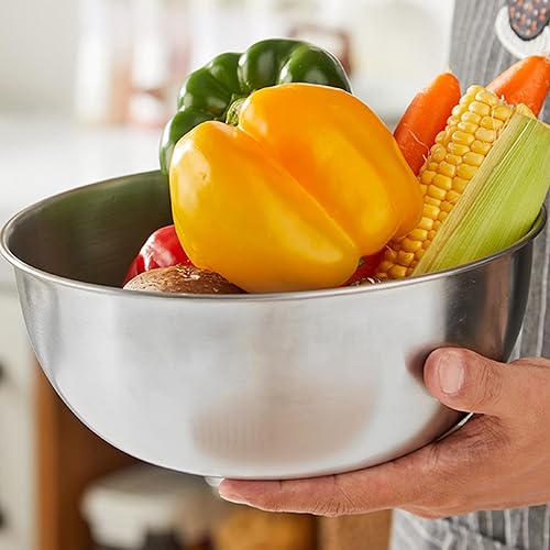 Miniatura 6 de Colador de acero inoxidable de 3.7 cuartos de galón y cuenco para mezclar con escala, cuenco grande de metal para alimentos de malla fina para lavar