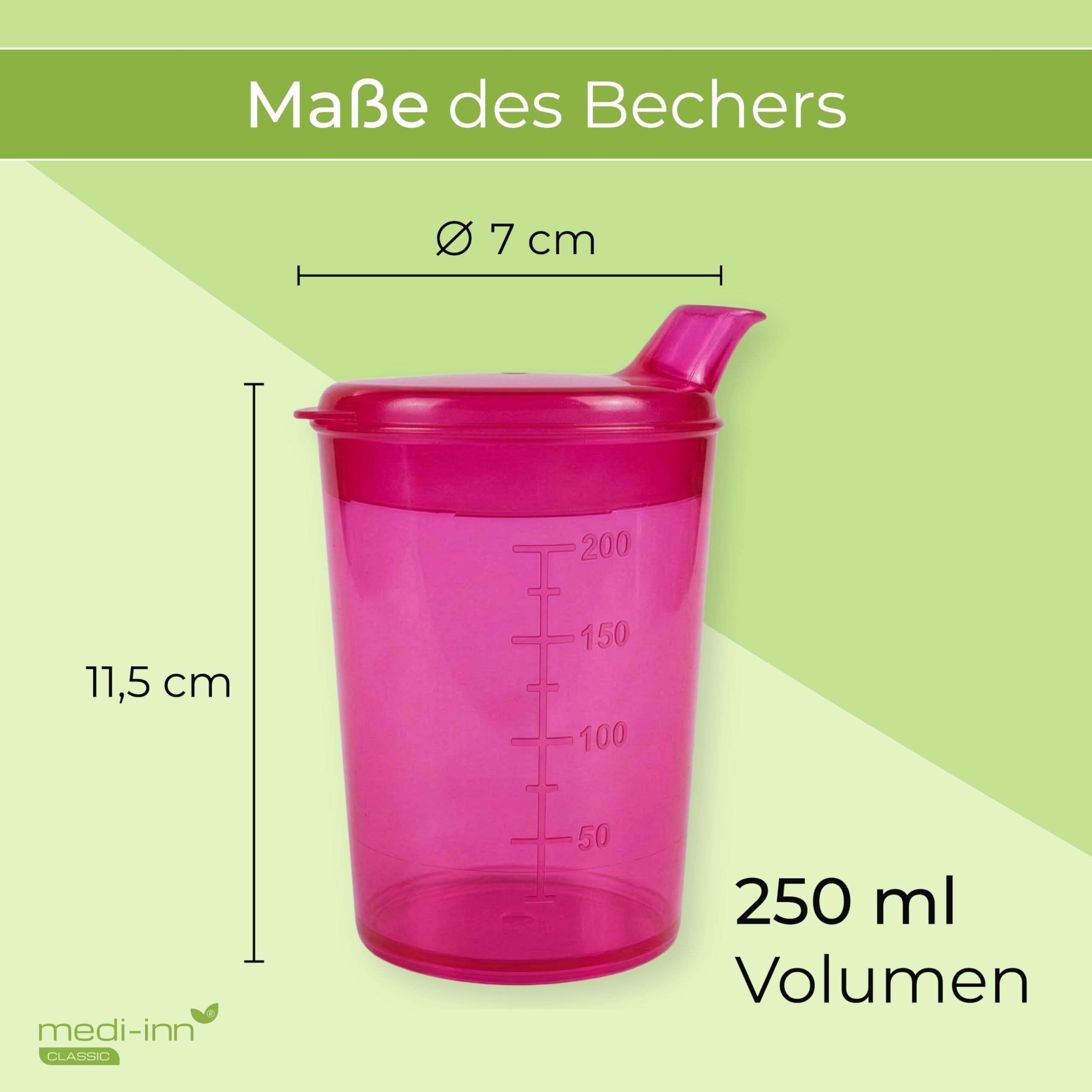 Medi-Inn+ Vasos de pico de 250 ml, apertura para beber 4 x 4 mm, juego de 10 vasos + 10 tapas (10 juegos = 100 vasos + 100 tapas)