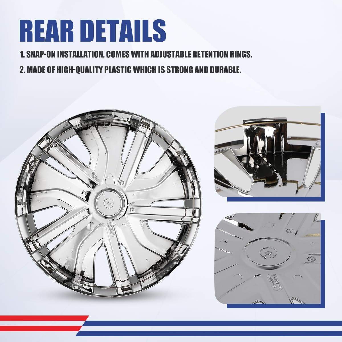 Winjet 4pcs 14 inch Hubcaps Wheel Rims Cover for 2014-2025 Mitsubishi Mirage[2014 2015 2016 2017 2018 2019 2020 2021 2022 2023 2024 2025] Snap On Installation (14 Inch Set of 4,Chrome)