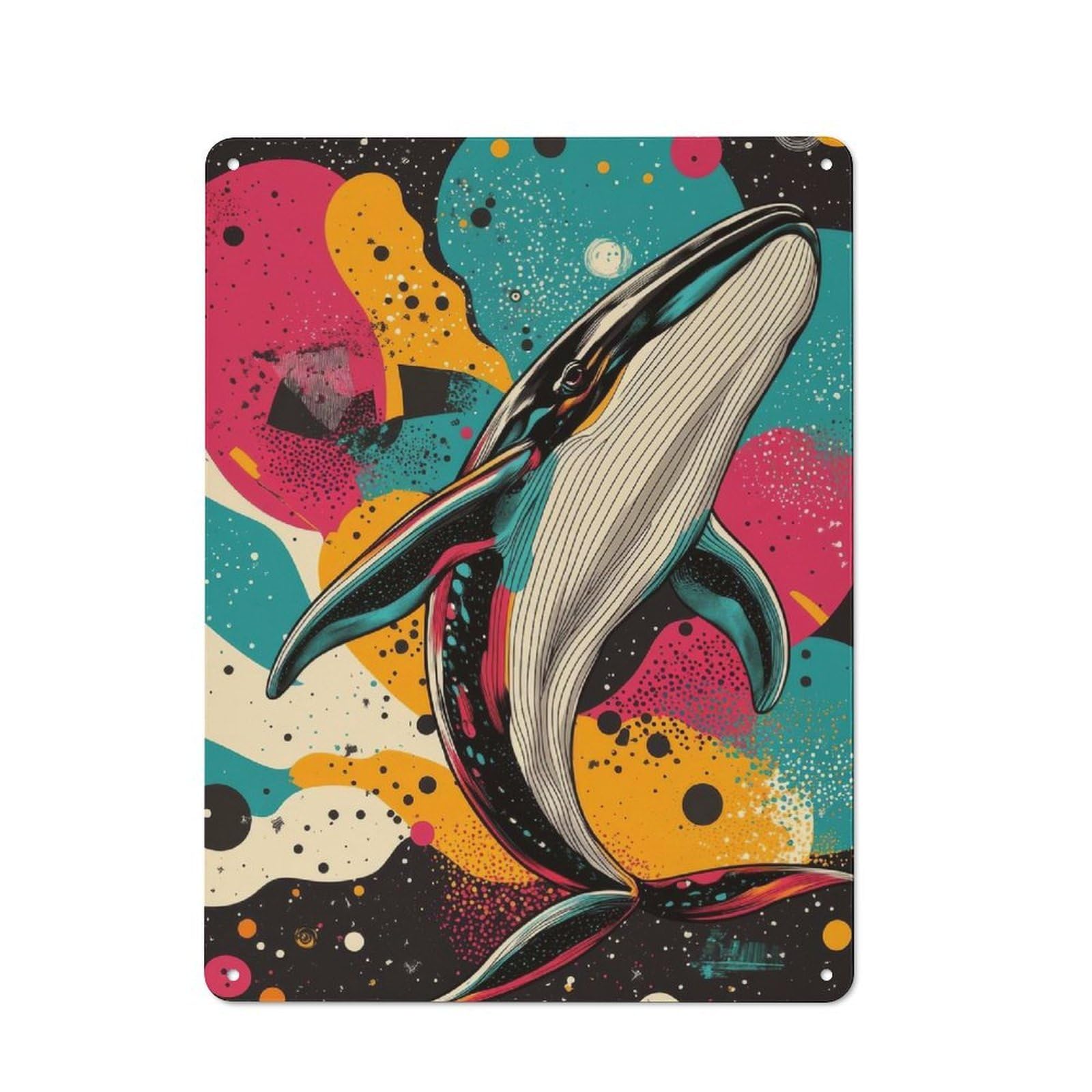 Junmoney Whale In Space Majestic Whale Pop Art Vibra Retro Tin Wall Plaque 40X30cm Featuring Nt And Dynamic Whale Design For Garage Wall, New Home Wall Decor For People Furnishing A Garage