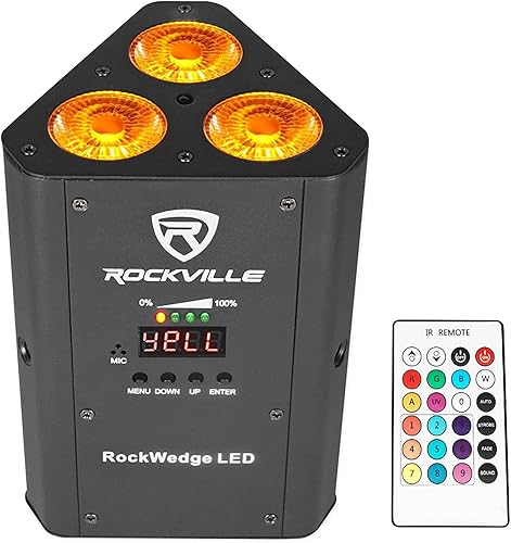 Rockville RockWedge LED 54W RGBWA+UV - Luz Par alimentada por batería, DMX inalámbrico, recargable, diseño compacto, para DJs y eventos
