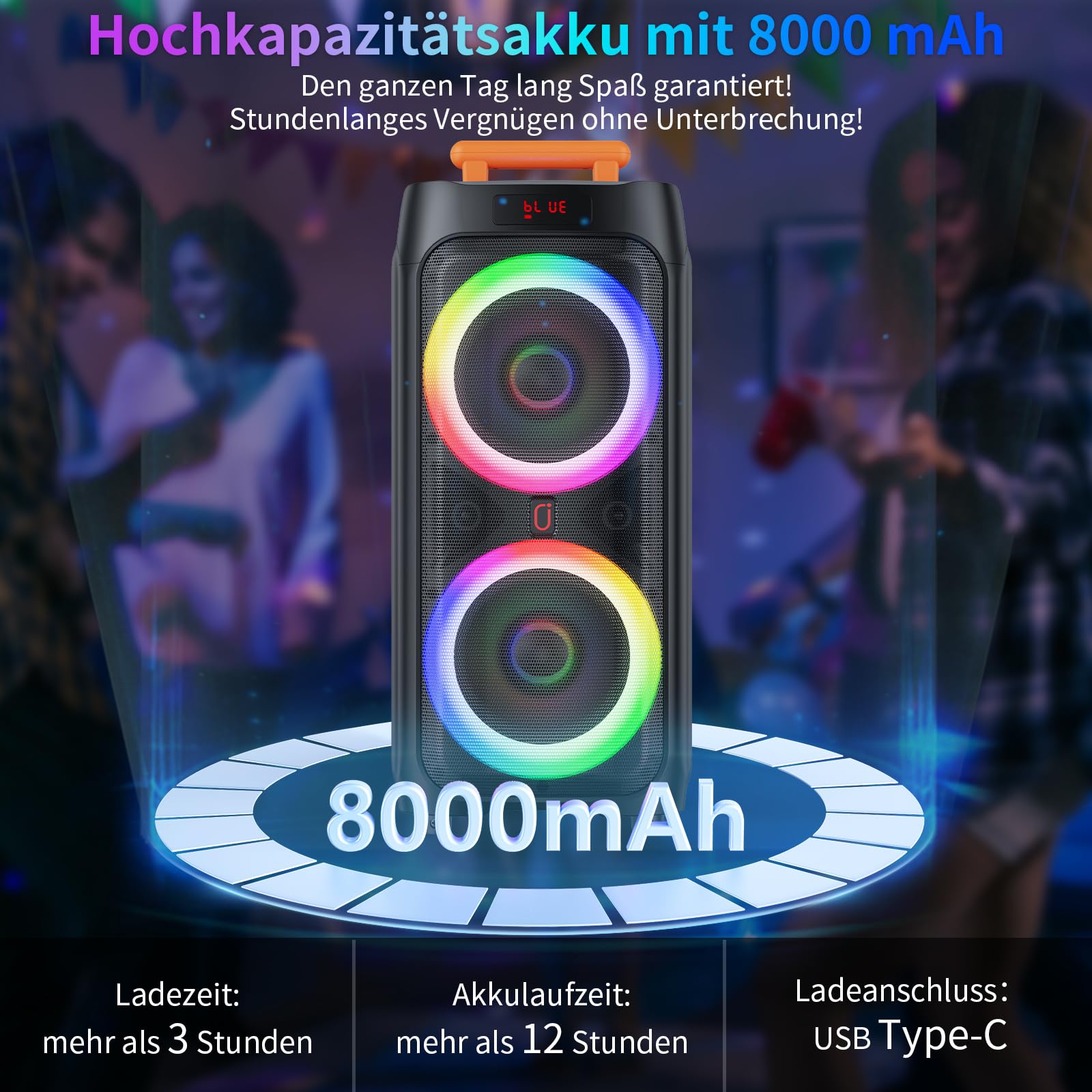 HWWR Karaoke Maschine mit 2 Mikrofones, großer Tragbaren Bluetooth Lautsprecher mit RGB-Licht, Karaoke Anlage für Karaoke, Hausparty, PA-System für Erwachsene Partybox Unterstützt TWS,TF/USB, AUX,Rec