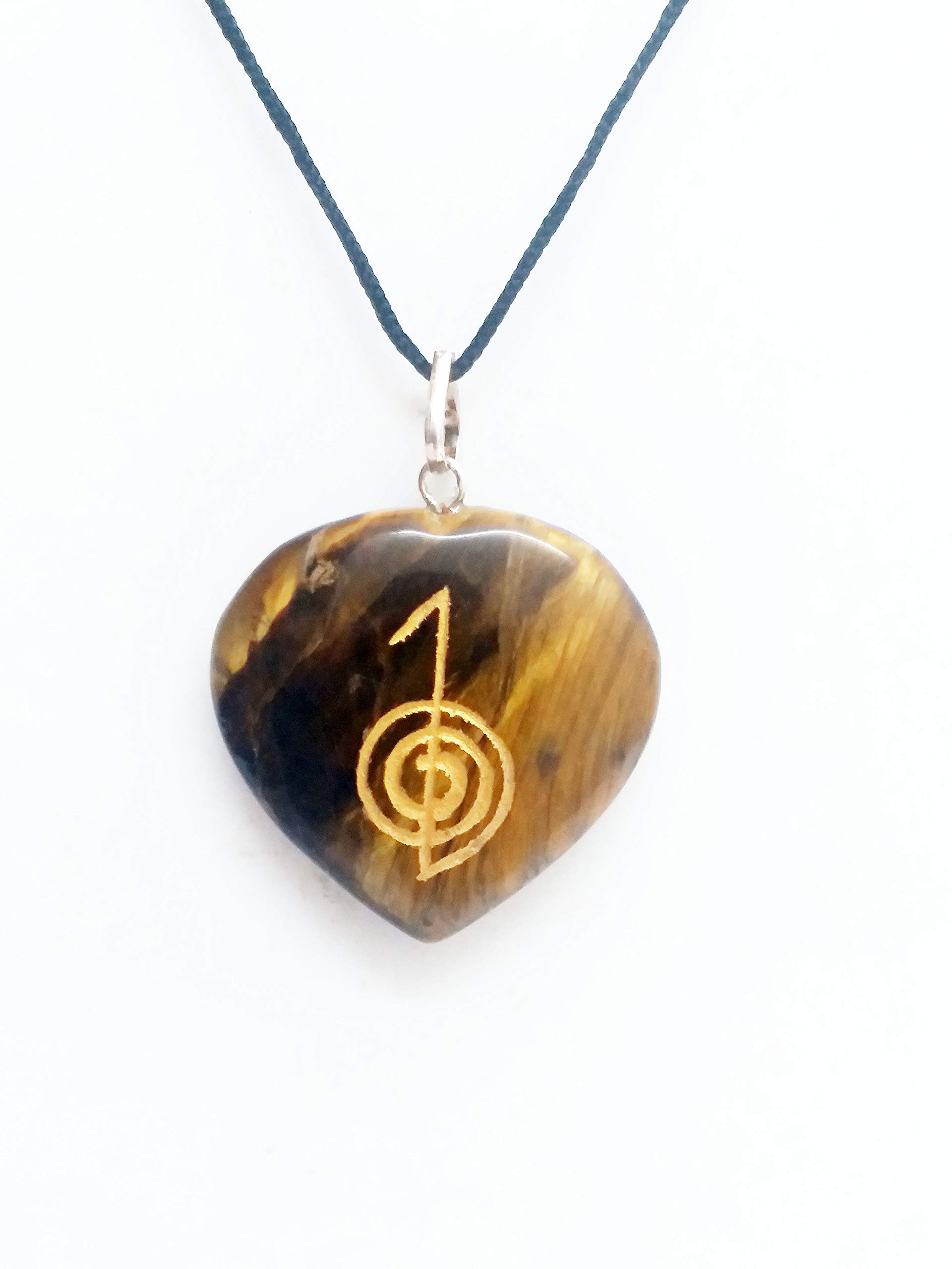 Tiger Eye Stone Cho Ku Rei Engraved Heart Shaped Pendantfor Men & Women-image-34
