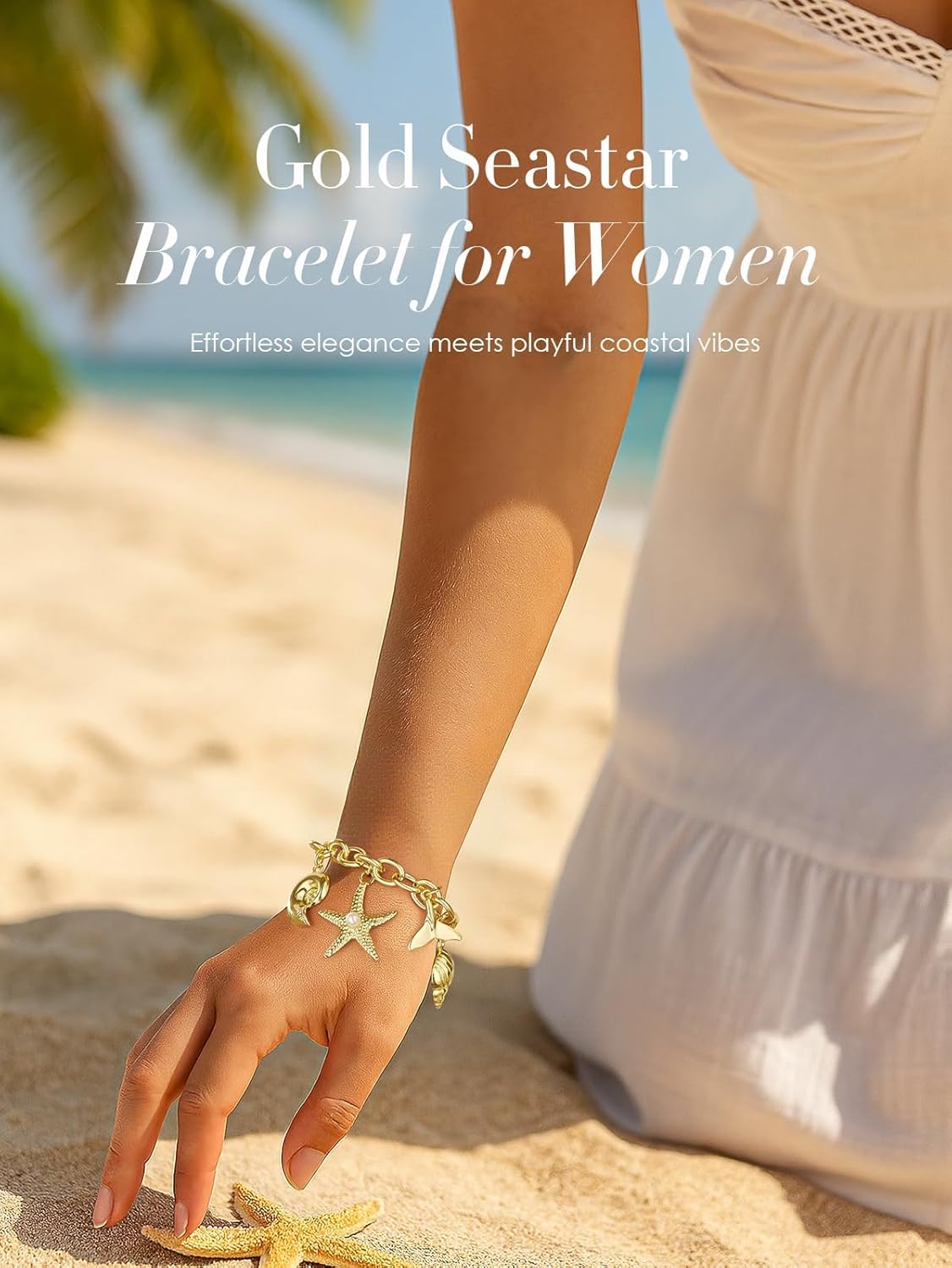 1PC Gold Seastar Bracelet for Women, Boho Adjustable Starfish and Conch Shell Charm Bracelet, Summer Beach Ocean Statement Jewelry, Stackable Dainty Seashell Bracelet - Image 7