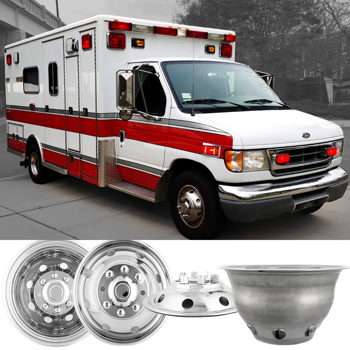 16" Dually Wheel Simulators for 1974-1998 Ford F350;1992-2021 E350/E450