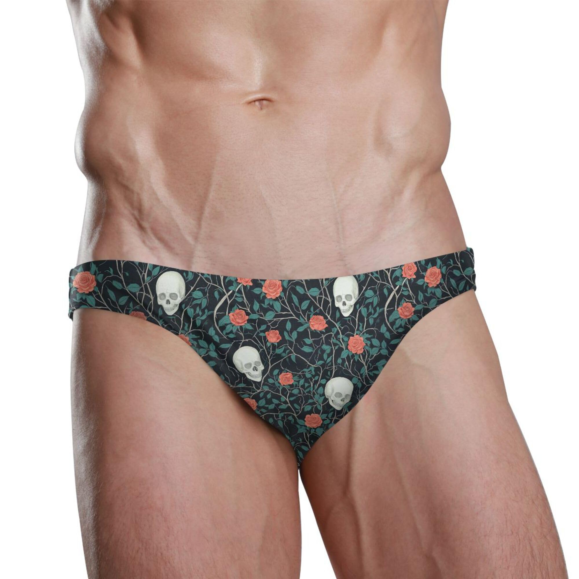 Skull Flower Swim Briefs for Men Swimsuit Bikini Swimwear S B0404481
