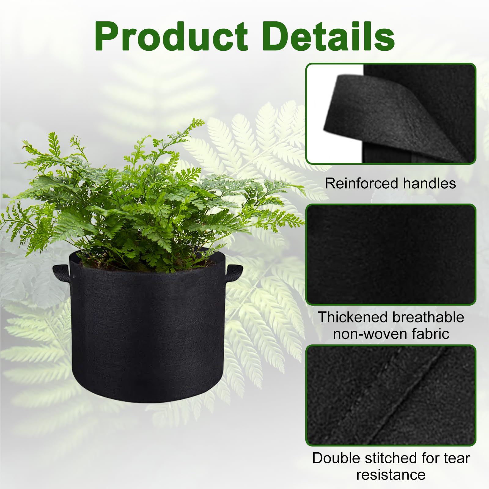 Lot de 10 sacs de culture pour légumes, sacs de culture de 37 litres, pots en tissu non tissé épais avec poignées, conteneurs de culture pour légumes et fleurs