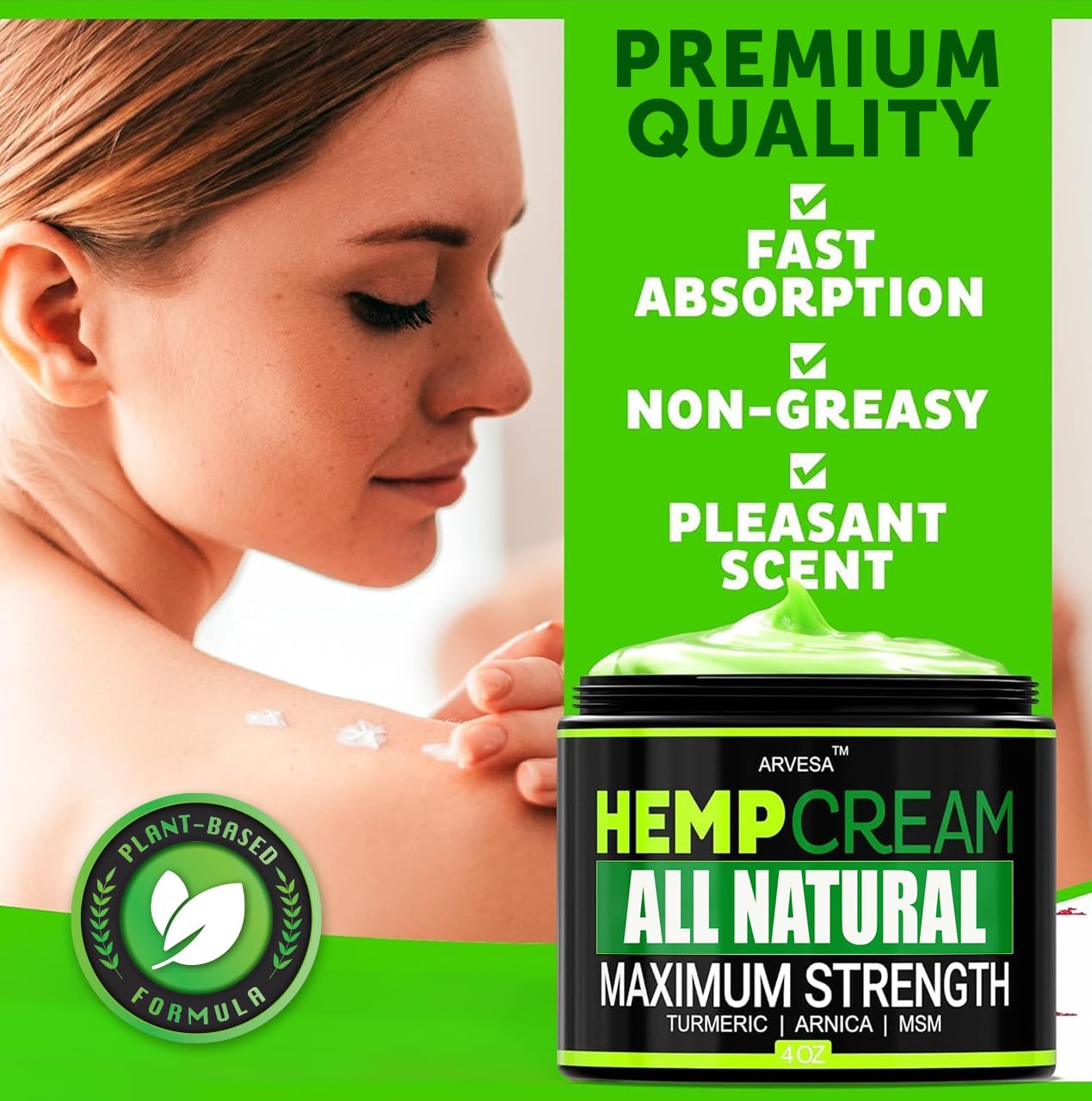Natural Hemp Cream - Maximum Strength Gel w/Arnica, Boswellia - Non-Greasy — Amazon image 2