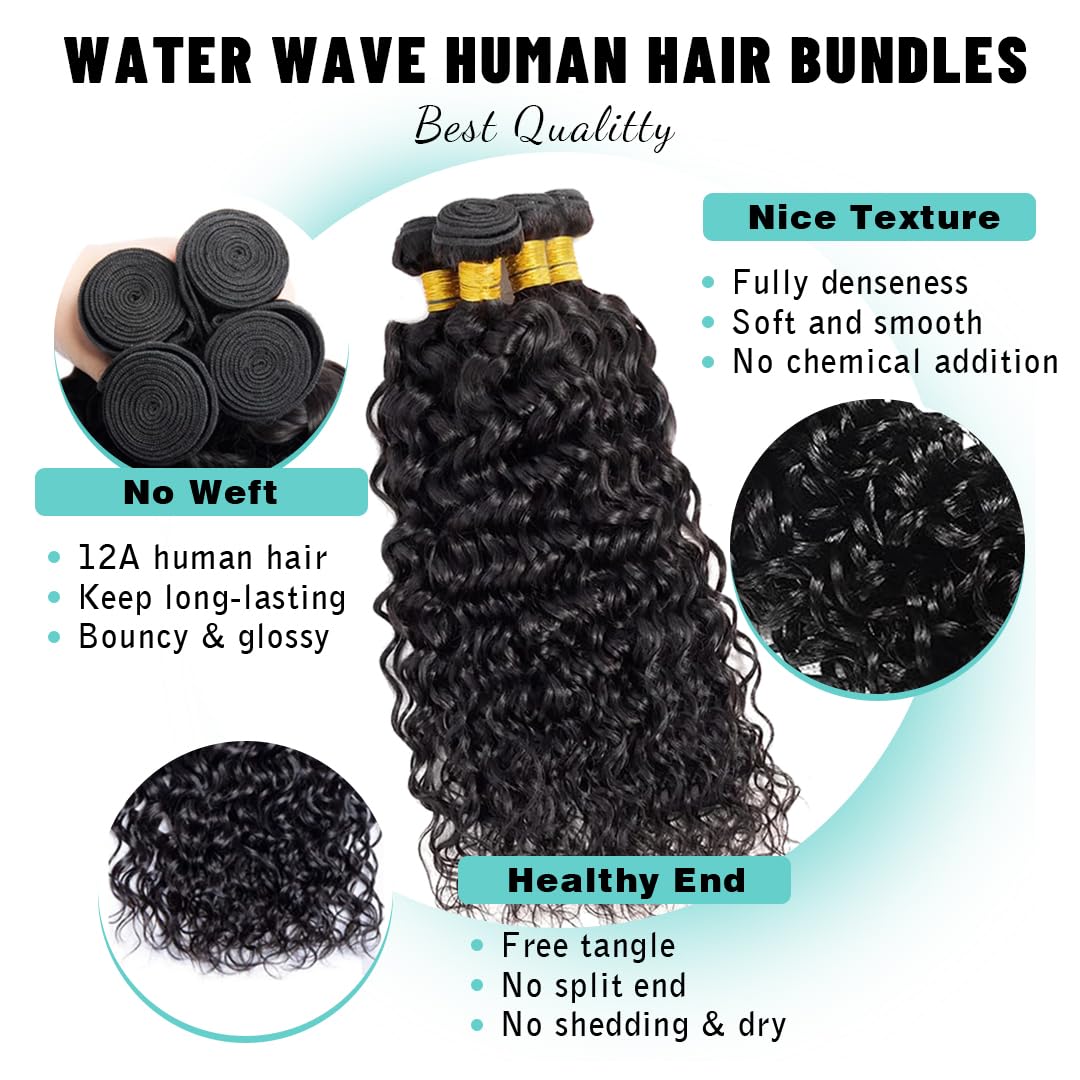 Water Wave Bundles Human Hair 16 18 20 22 Inch Curly Human Hair Bundles 4 Bundles 100% Unprocessed 12A Brazilian Virgin Hair Natural Color for Black Women - Image 2