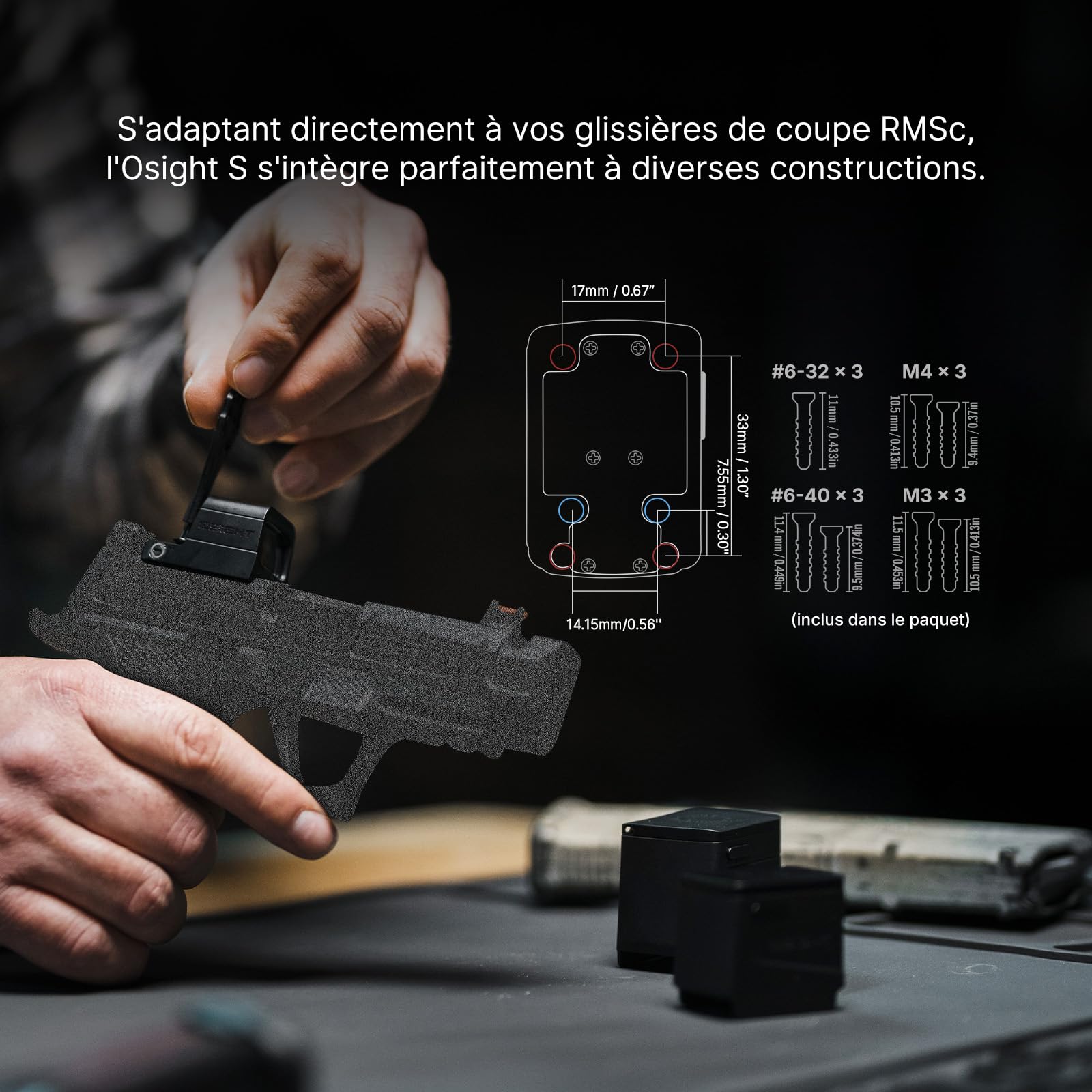 Osight Visée Réflexe Osight S IPX7 USB-C Rechargeable à 2MOA Dot et 32MOA Circle Est Une Aide à La Visée Légère pour Les Armes Courtes Utilisées pour La Chasse