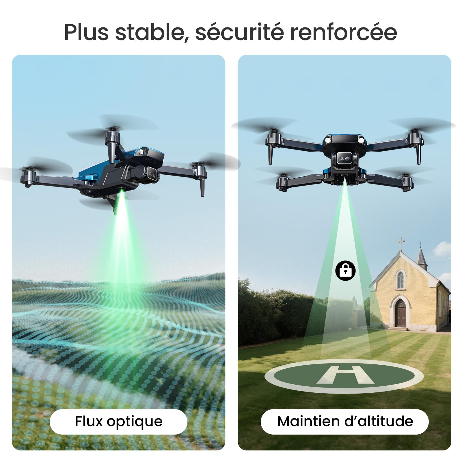 Holy Stone HS290 Dron Plegable con Cámara HD 1080P para Principiantes, Cuadricóptero RC con Flujo óptico, Control por app, Tap Fly, 3 Modos de Velocidad, 2 Baterías, Regalo para Niños y Niñas, Azul