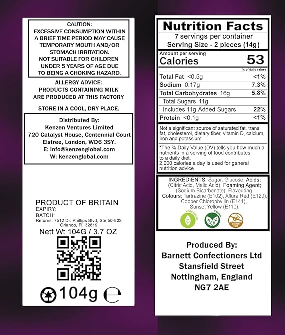 Barnets - Mega Sour Candy Fruits 104g - أكياس حلوة عصرية - حلويات يدوية تقليدية - طلاء حامض يستمر 20 ثانية - حلوى لحقيبة الحفلة أو سلة الهدايا أو صندوق الهامبر