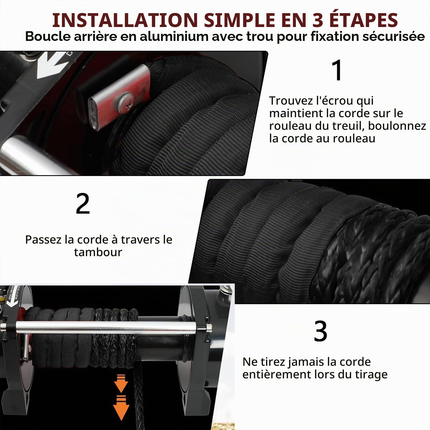 Corde à Treuil, 8mm X 15M, Corde de Remorquage Synthétique 12 Brins avec Gaine de Protection et Crochet Métallique, Compatible avec Camion, SUV, ATV, UTV, Force Traction Maximale 6000kg