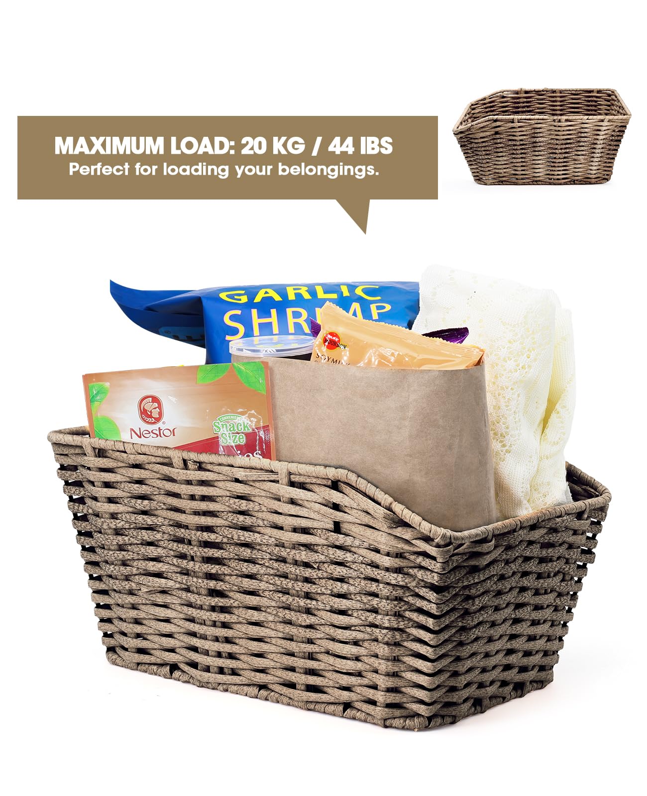 ANZOME Rear Bike Basket – Woven Rectangular Basket With Waterproof Cover & Cargo Net