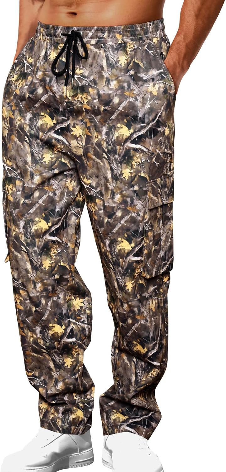 Men's Casual Cargo Pants Drawstring Elastic Waist Joggers Loose Fit Lightweight Tactical Pants with 4 Pockets