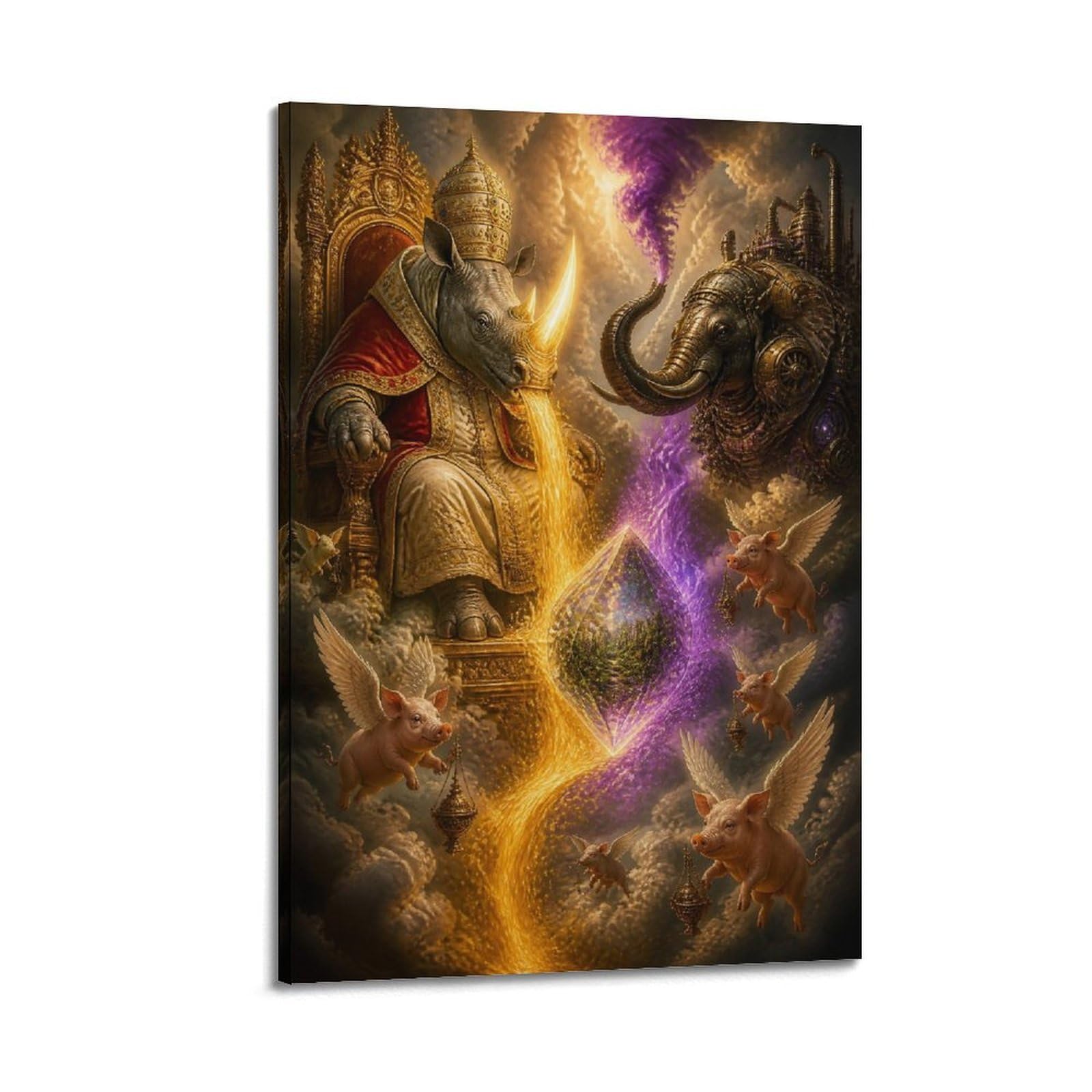 XKUGA Surreal Fantasy Animal Poster Rhinoceros Elephant Flying Pigs Modern Decorative Canvas Prints - Ideal Wall Art for Family, Man Cave, Game Room, Boys & Girls Bedroom 20x30inch(50x75cm)