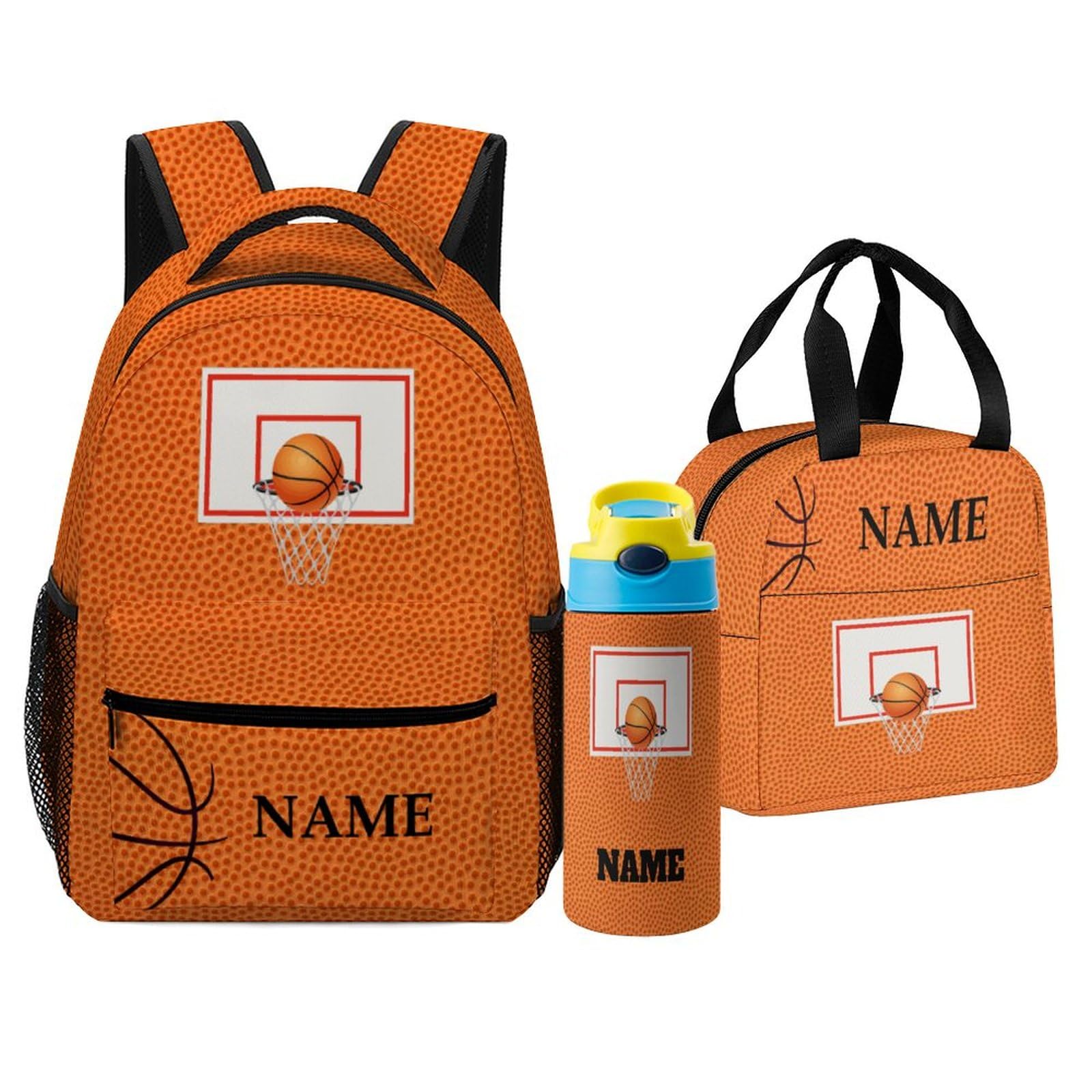 Custom Basketball Backpack for Kids Girls Boys Add Name Personalized 3 in 1 Book Bags with Lunch Box
