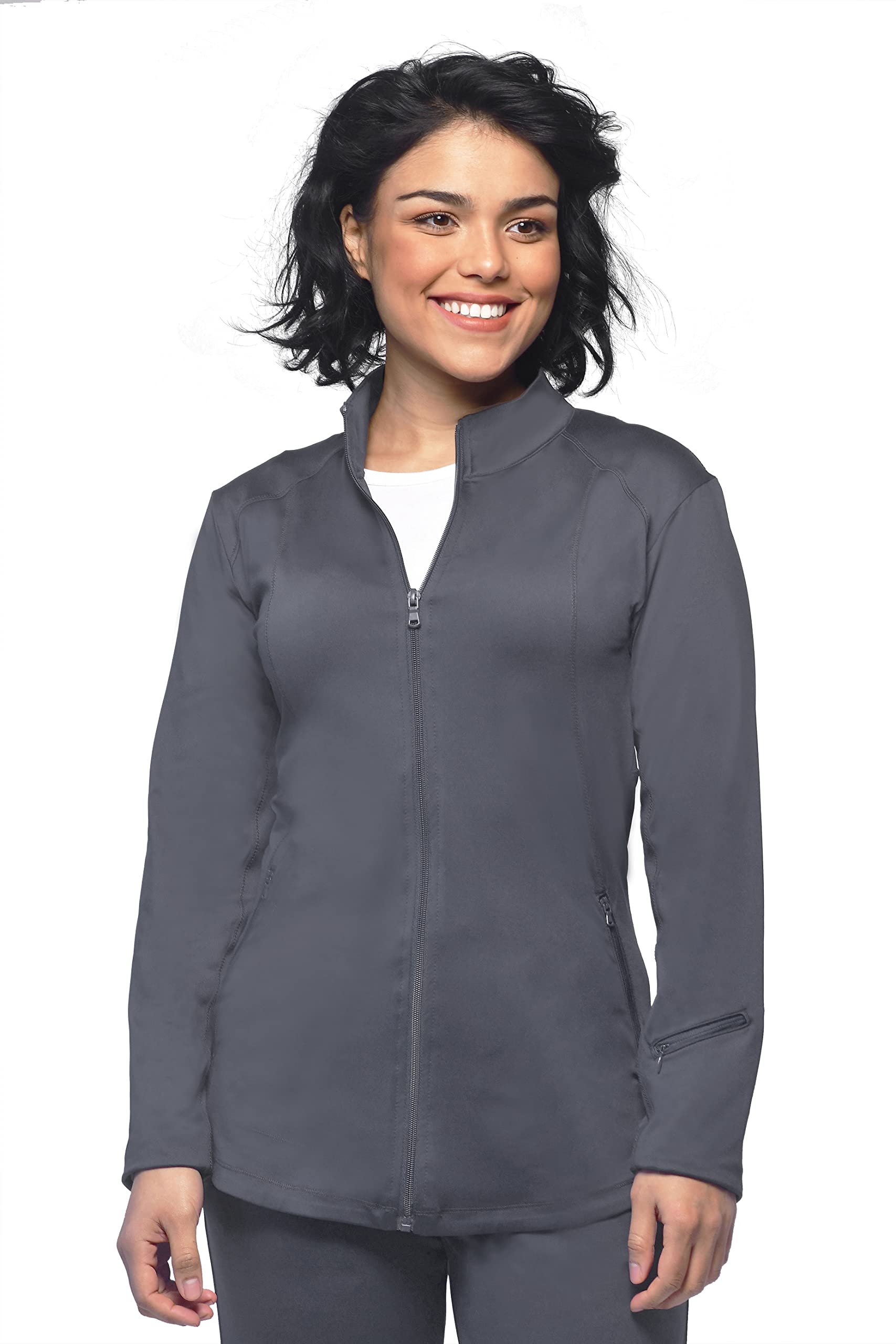 MediChic Women's Scrub Jacket Zipper Front Active Yoga Scrub Jacket Pewter