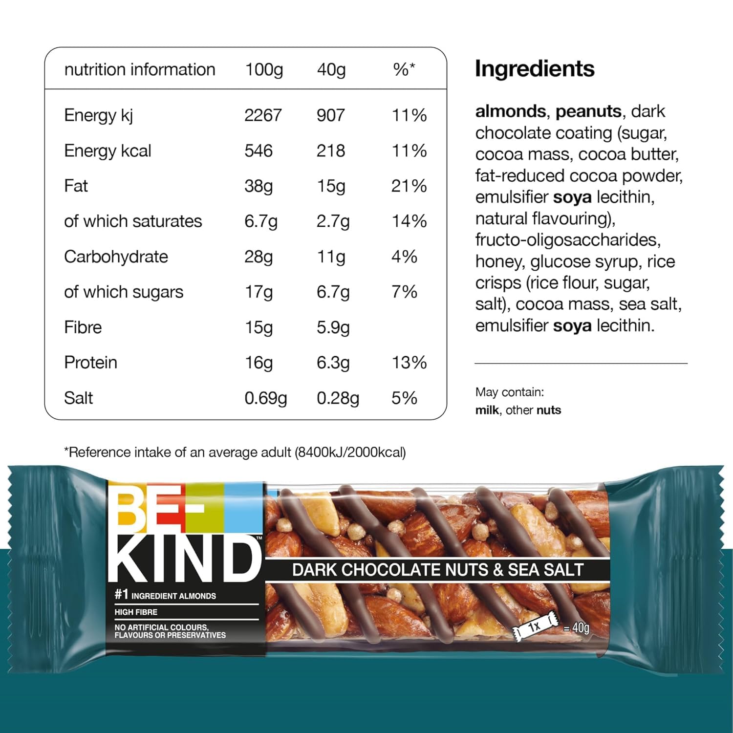 BE-KIND Dark Chocolate Nuts & SeaSalt 3Pack 10x3x30g I Schokoriegel I Nussriegel I Riegel I Glutenfrei