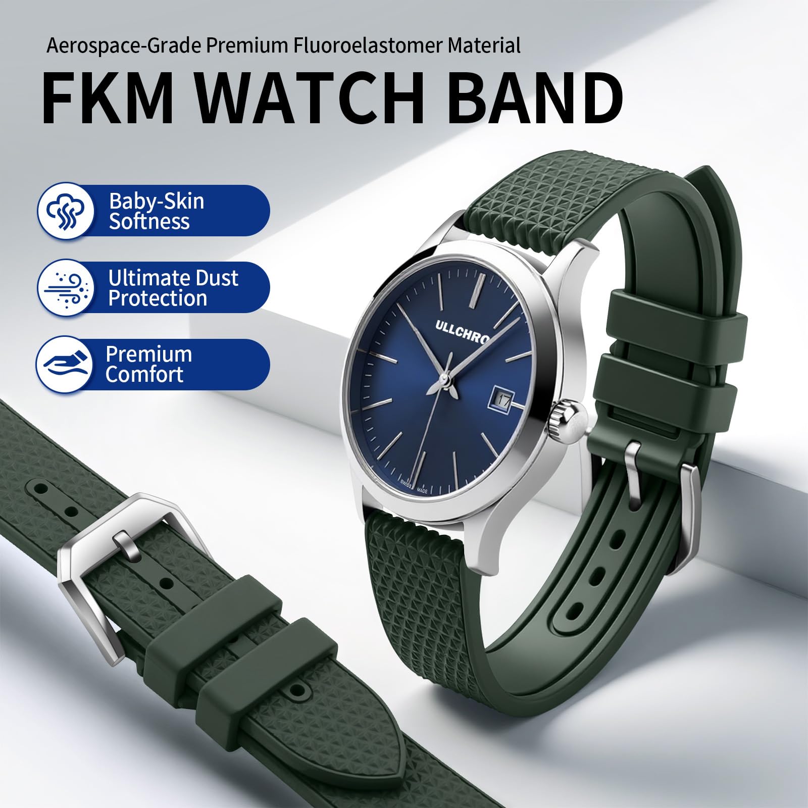 FKM, cinturino di ricambio in gomma da 20 mm, a sgancio rapido da 22 mm, unisex, impermeabile, morbido, in fluorurato, sportivo, traspirante