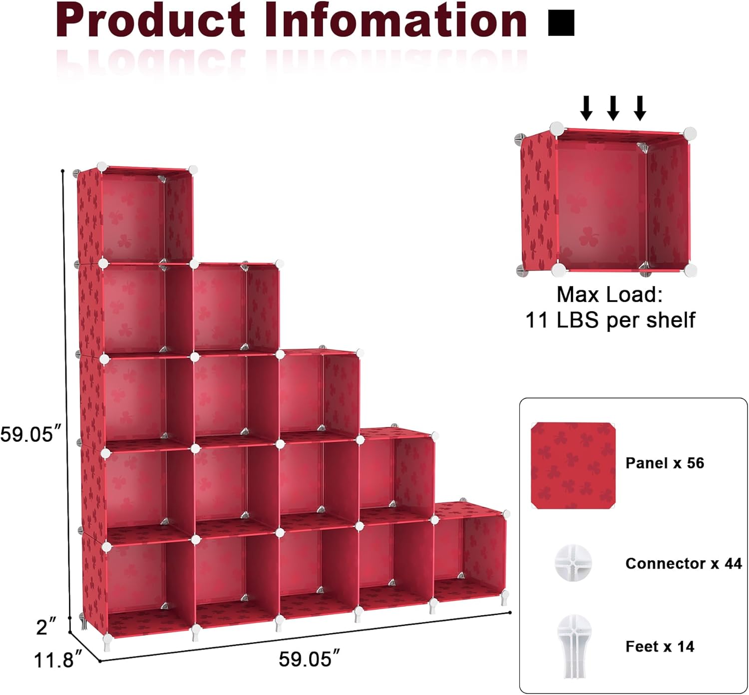 UNKU Cube Storage Organizer, 16 Cube Closet Organizer Storage Shelves, DIY Stackable Bookcase, Clothes Organizer Shelf for Closet, Bedroom, Living Room, Cabinet, Home, Office, Red