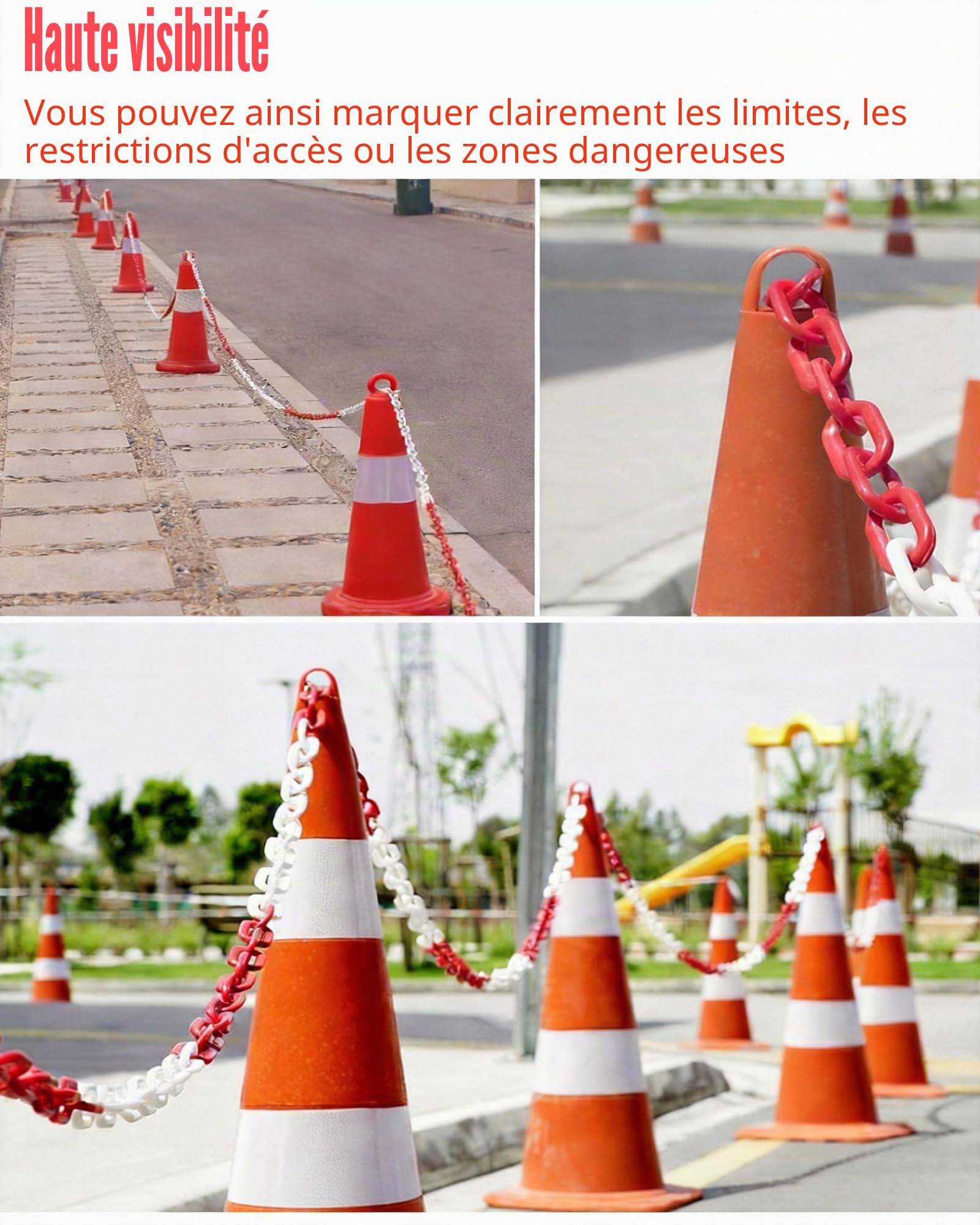 Chaîne de signalisation rouge et blanc en plastique : Generic 25 m x 8 mm Chaîne de signalisation en plastique pour barrières temporaires Résistant aux UV pour installations extérieures pour les