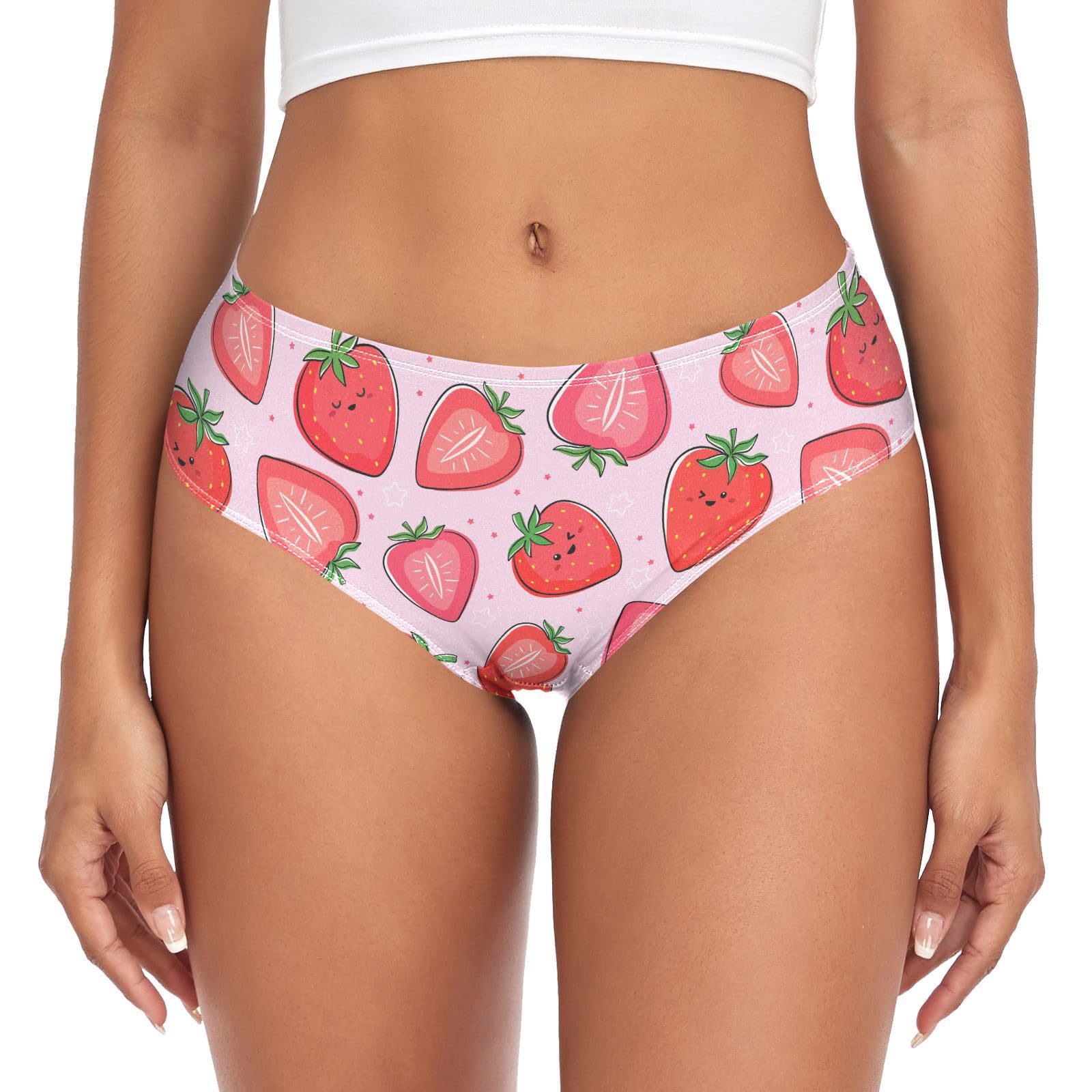 JHKKU Women's Underwear Classic Briefs Soft Breathable Bikini Hipster Panties, Cute Strawberry, XXL