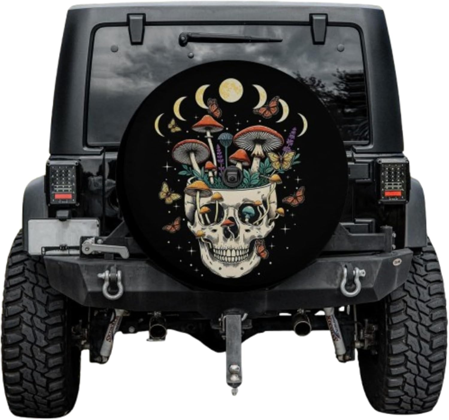 VanLich Shop Skull Mushroom Spare Tire Cover with/Without Backup Camera Hole – Skull and Mushroom Tire Cover, Gothic Skull Wheel Cover
