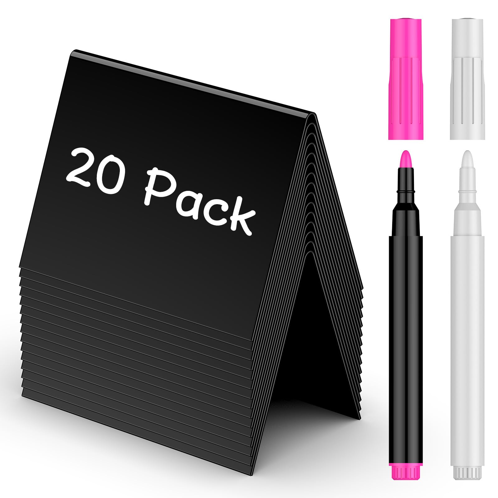 Uniclife 20 Pack Mini Chalkboard Signs for Food, Small Chalkboard Signs with Chalk Markers, Reusable Glossy PVC Food Signs Food Labels for Party Buffet Wedding, Blackboard Place Cards Table Signs