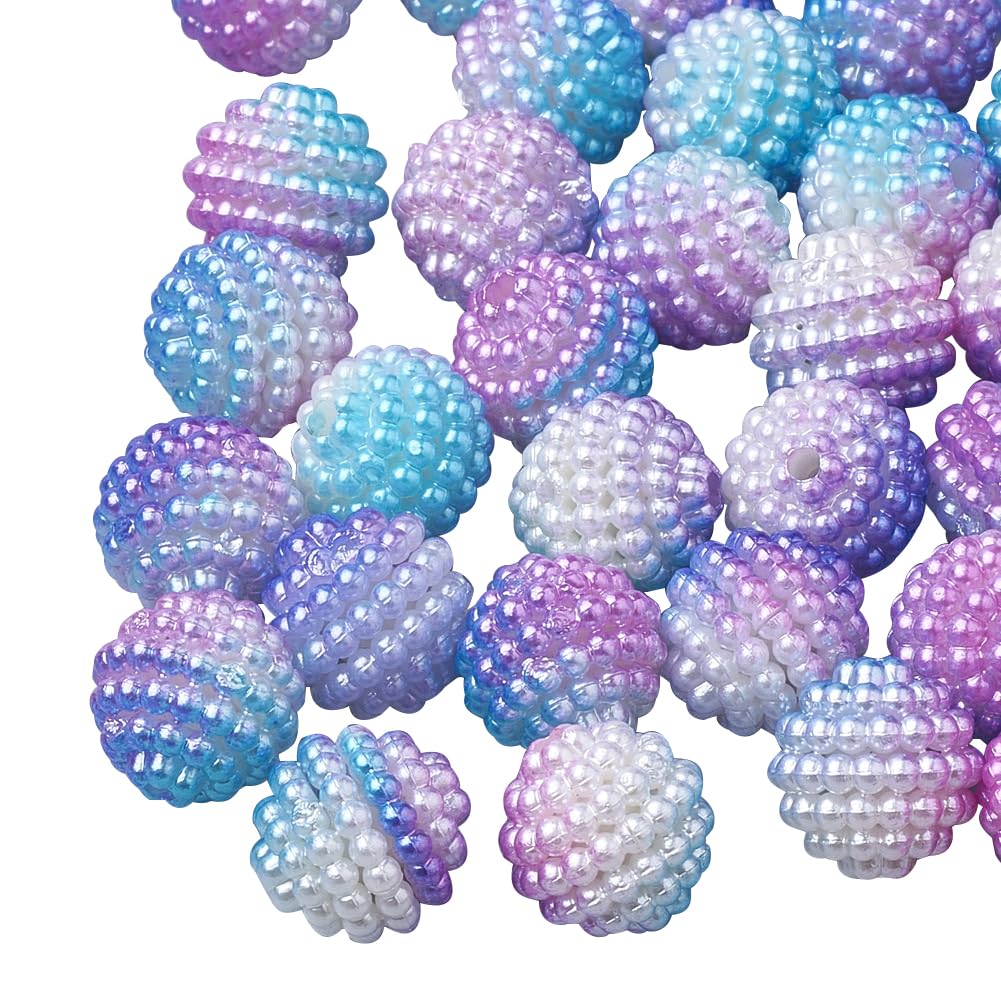 Cheriswelry 200Pcs Imitation Pearl Acrylic Beads Lilac Berry 10mm Round Combined Rainbow Gradient Spacer Bead for Jewelry Making