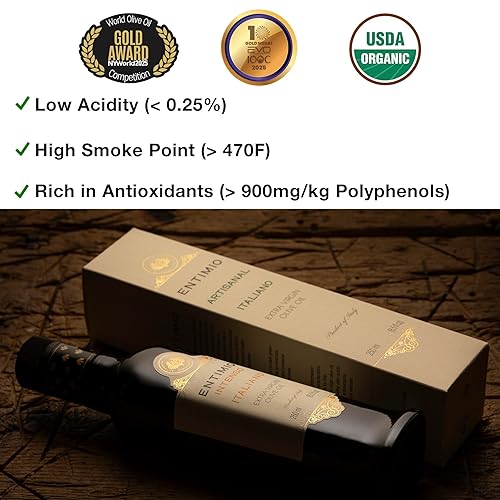 Miniatura 3 de Entimio Intenso  Aceite de oliva orgánico robusto de cosecha 2021 verde extra virgen de Toscana, Italia  galardonado, alto en polifenoles, aceite de